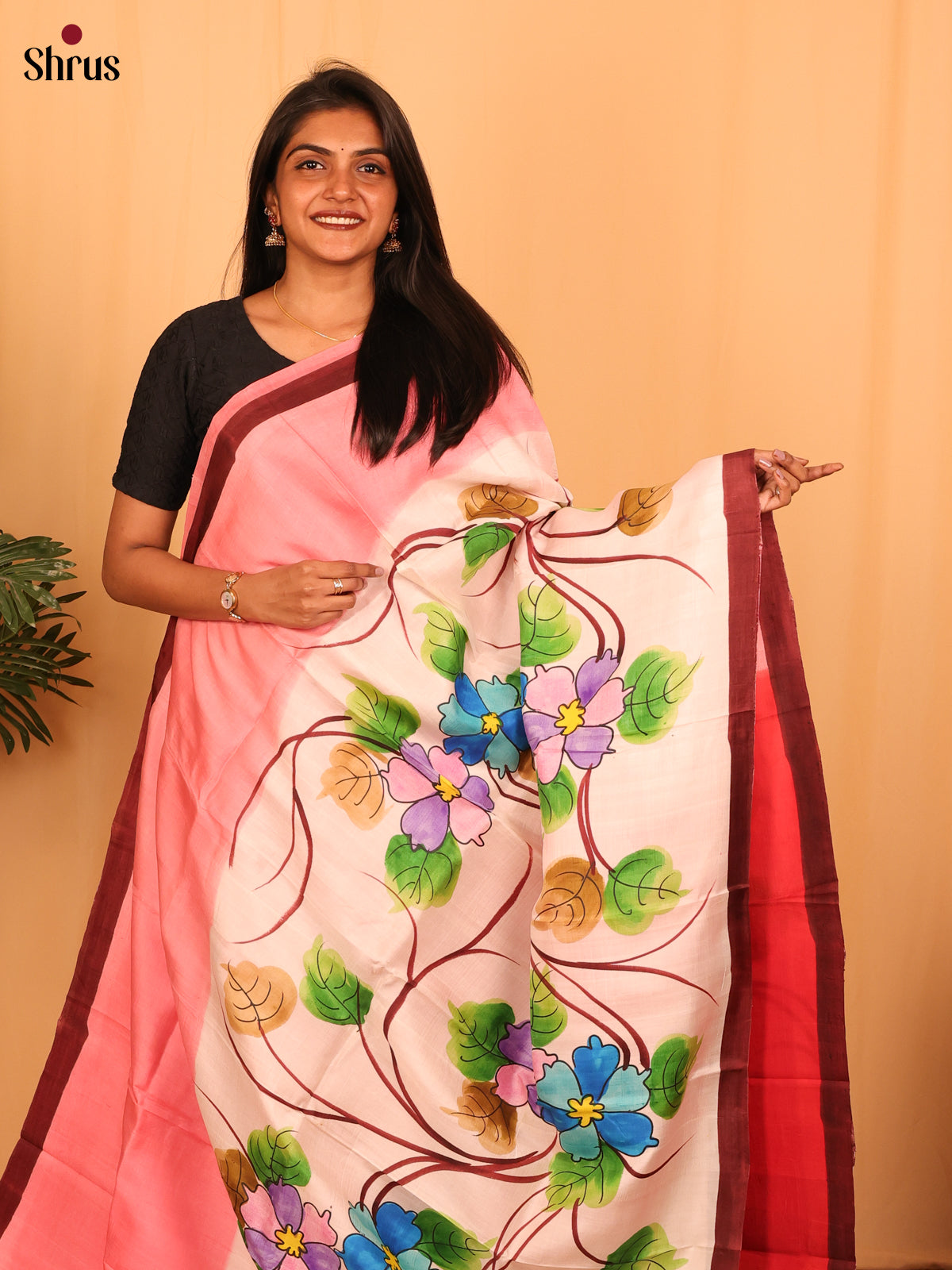 Pink  & Red - Murshidabad Silk Saree