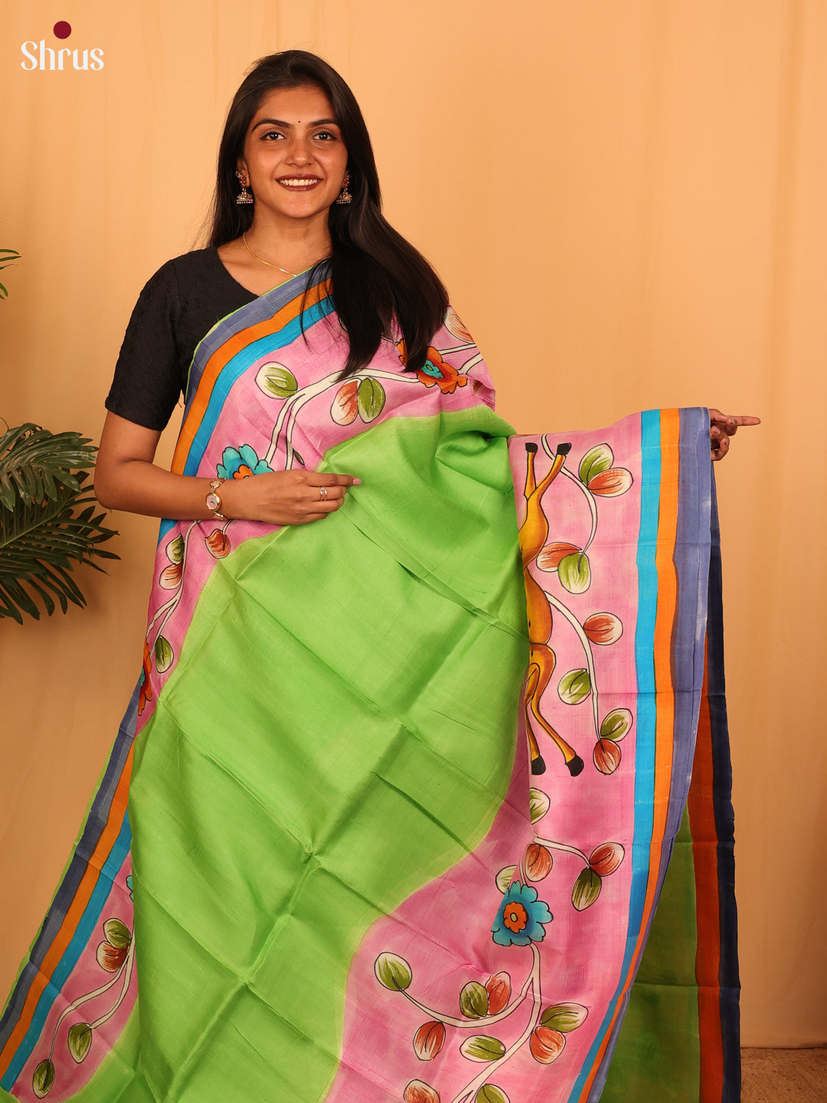 Green & Pink - Murshidabad Silk Saree