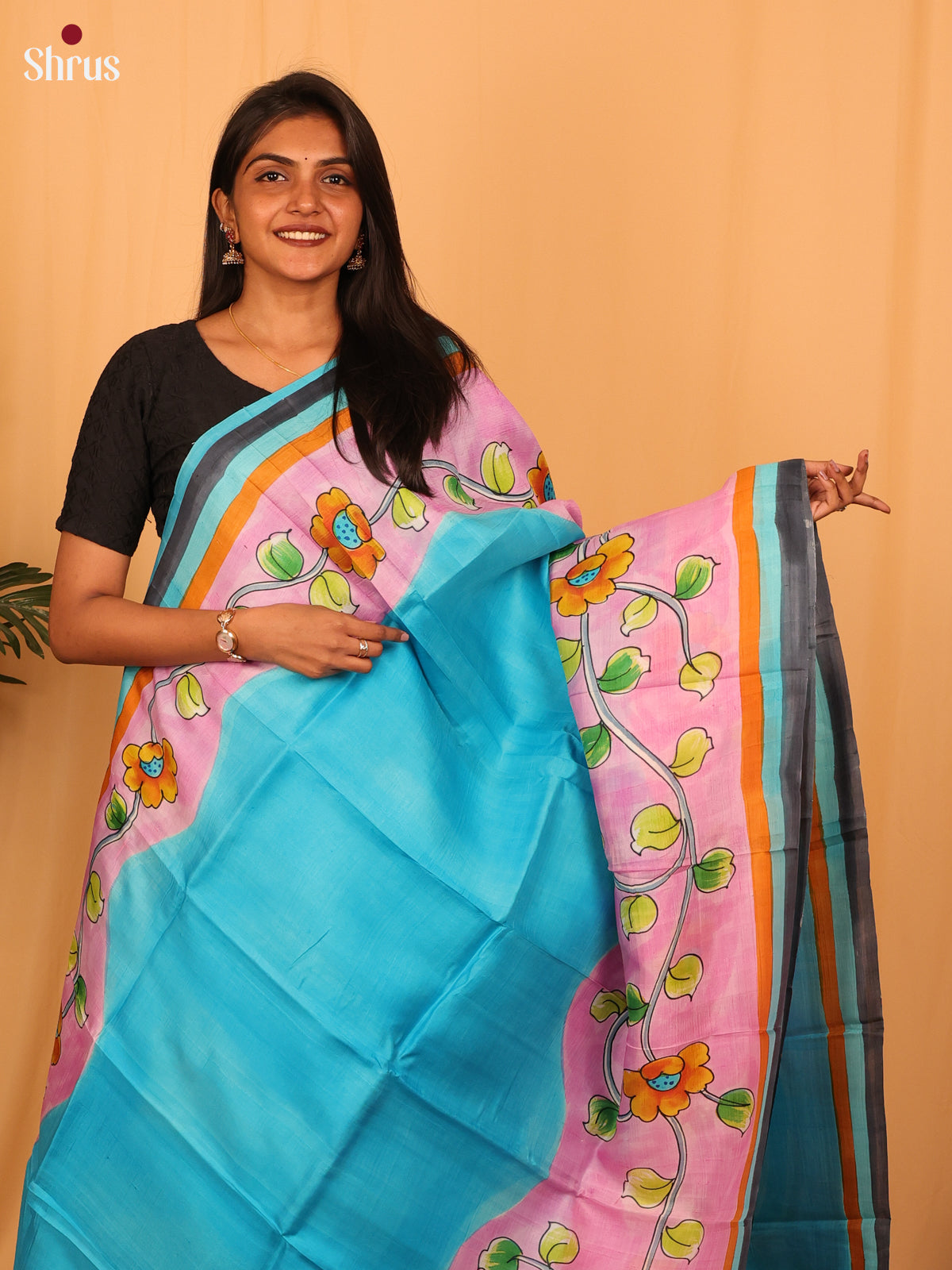 Blue & Pink - Murshidabad Silk Saree