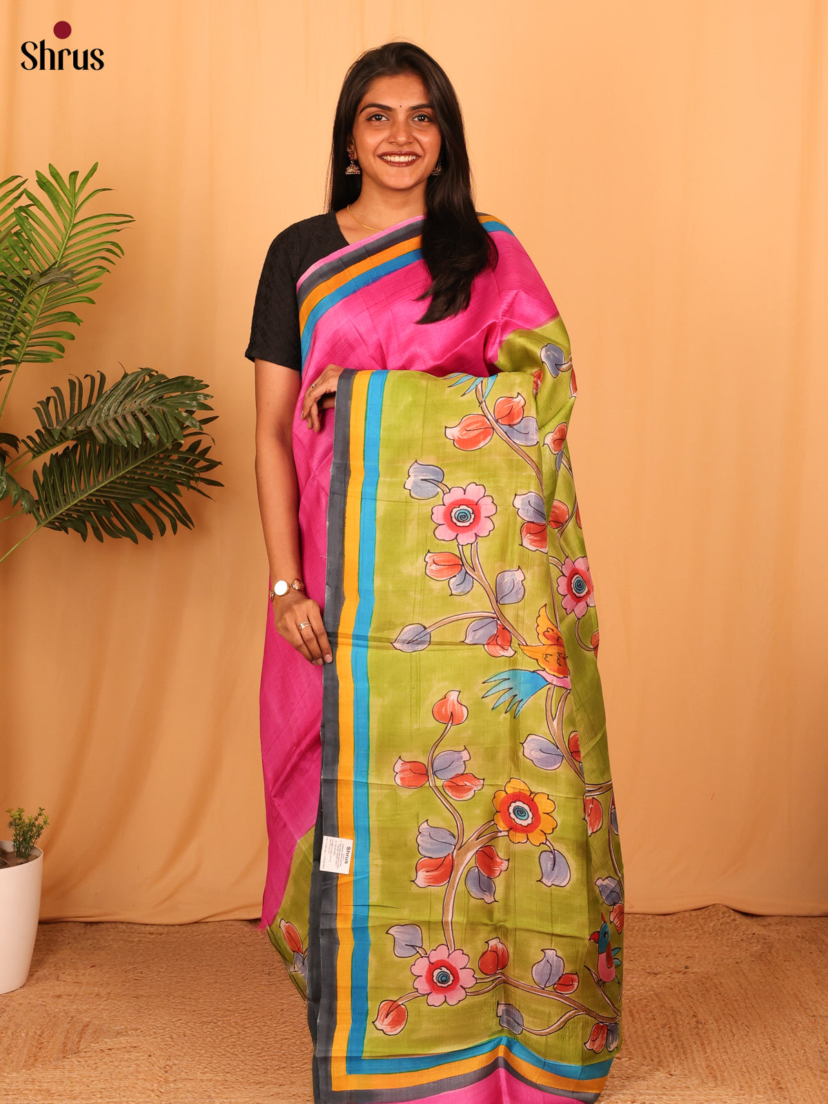 Pink & Green- Murshidabad Silk Saree