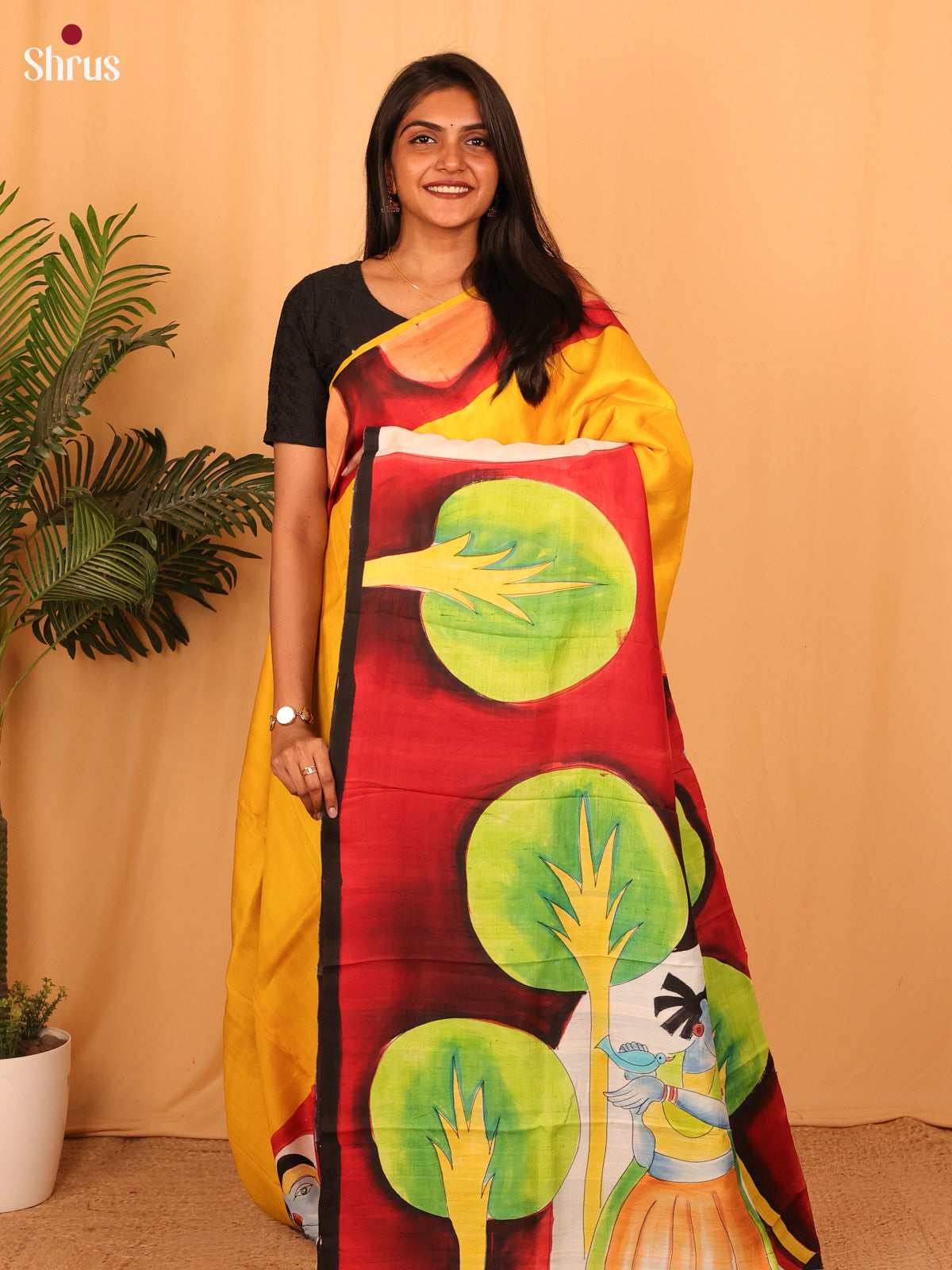 Yellow & Red - Murshidabad Silk Saree