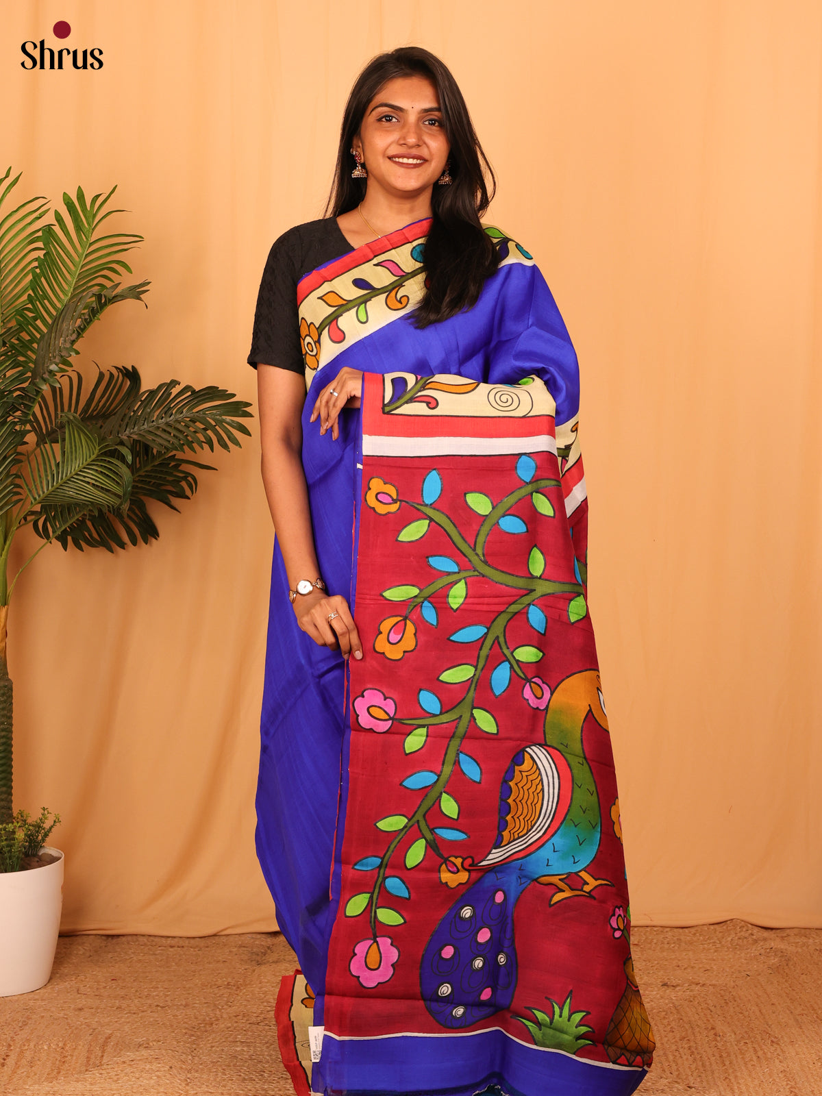 Blue & Maroon - Murshidabad Silk Saree