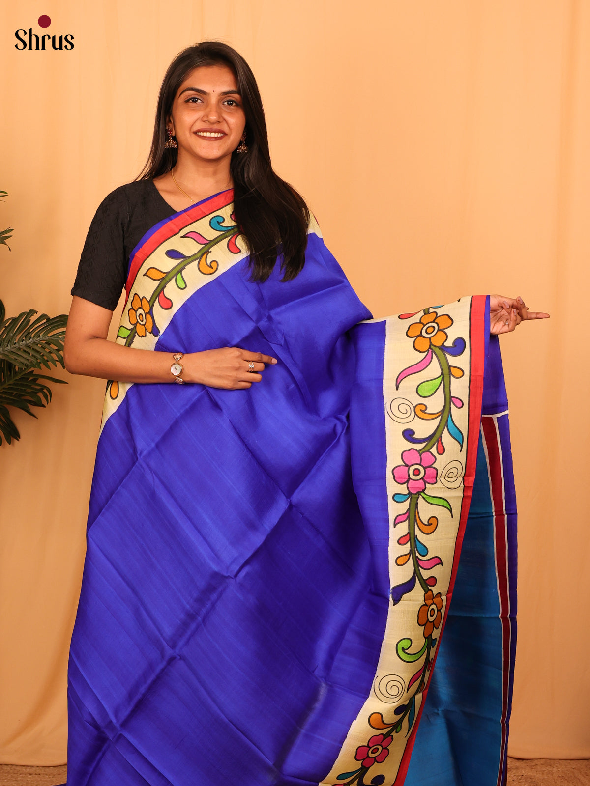 Blue & Maroon - Murshidabad Silk Saree