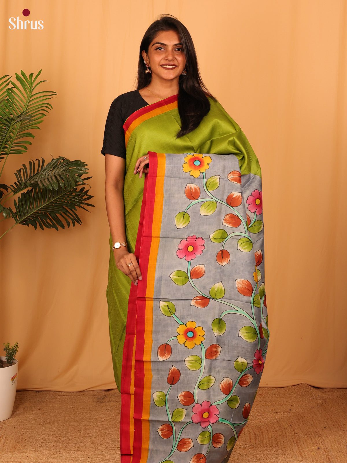 Green & Grey - Murshidabad Silk Saree