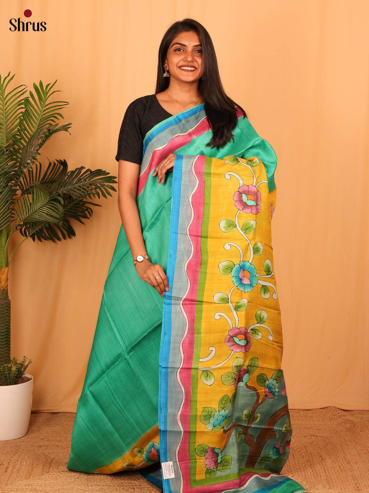 Green & Yellow - Murshidabad Silk Saree