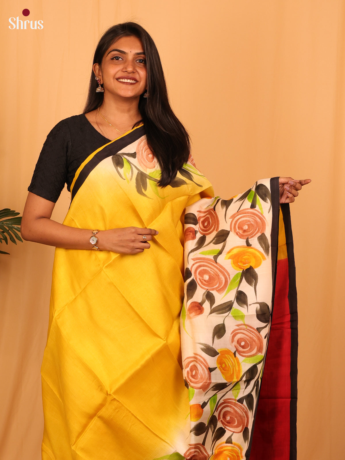 Yellow & Red - Murshidabad Silk Saree