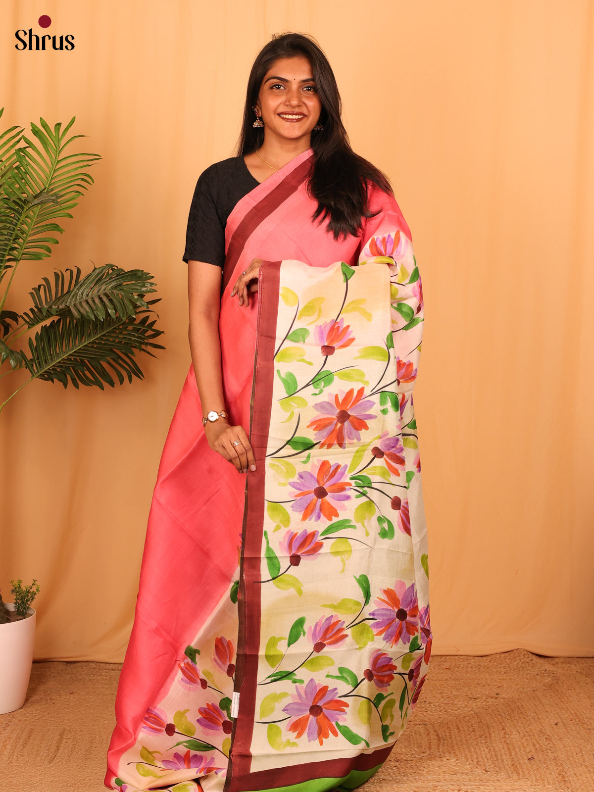 Pink & Cream - Murshidabad Silk Saree