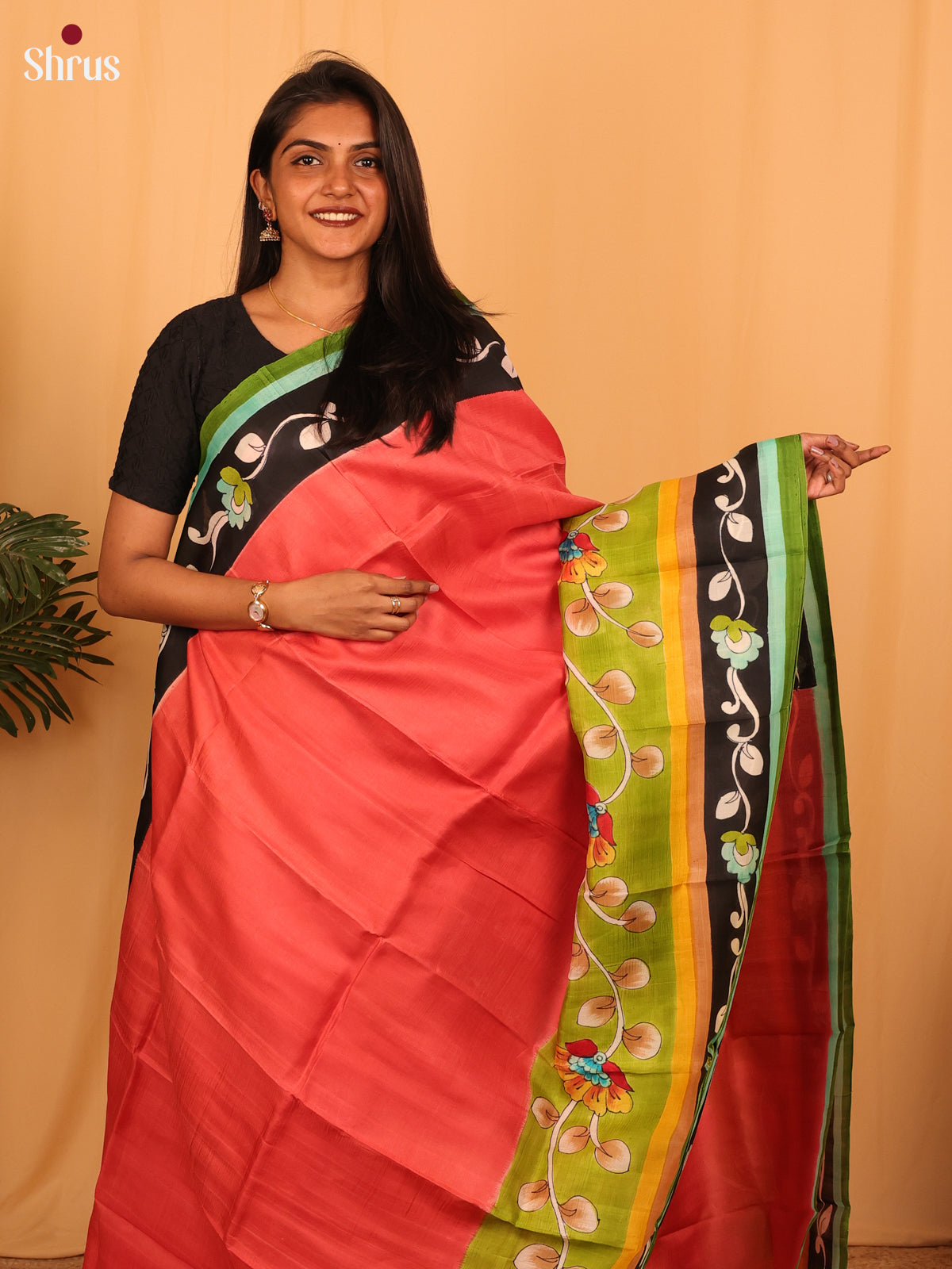 Red & Green  - Murshidabad Silk Saree