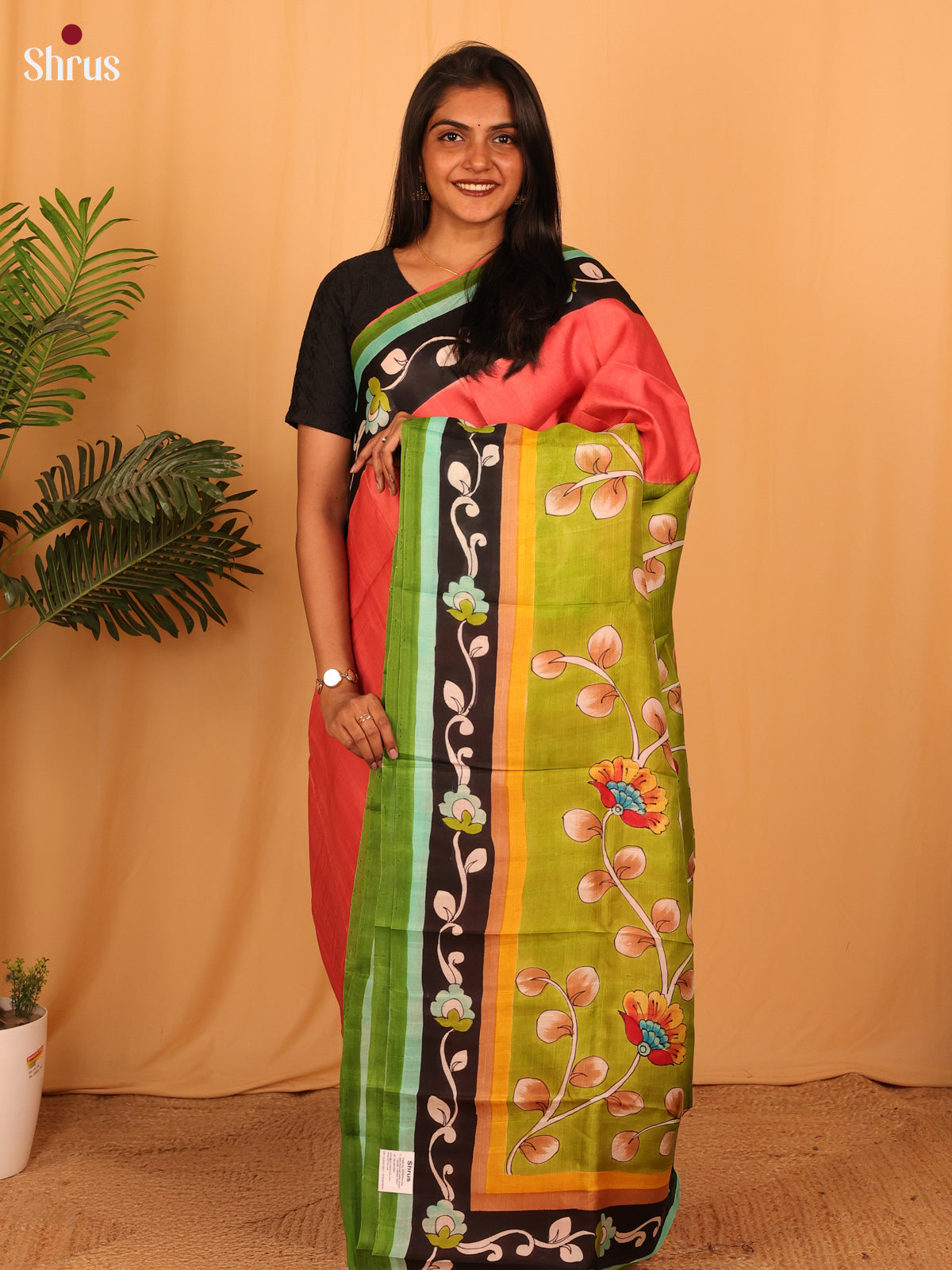 Red & Green  - Murshidabad Silk Saree