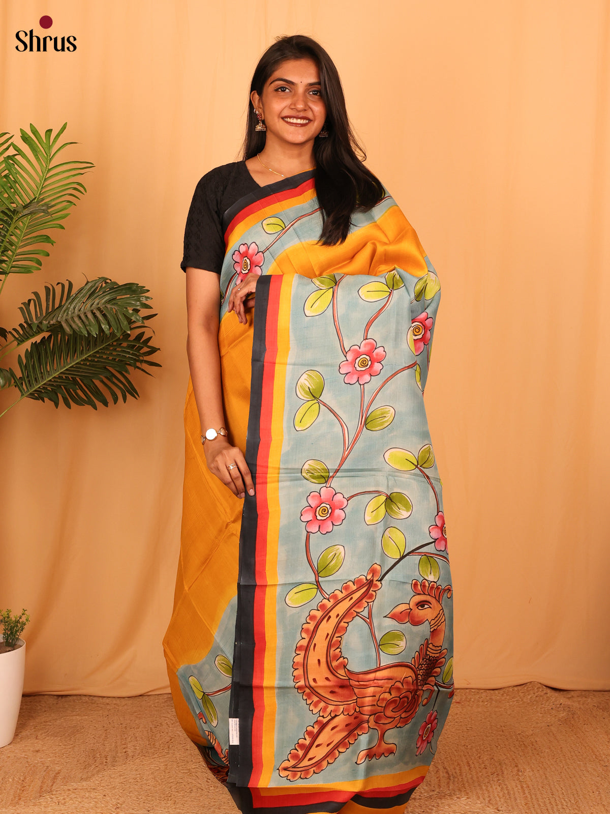 Mustard & Grey - Murshidabad Silk Saree