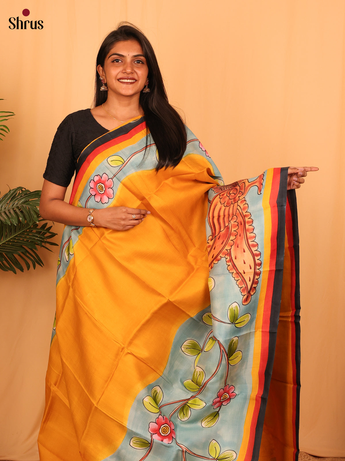 Mustard & Grey - Murshidabad Silk Saree