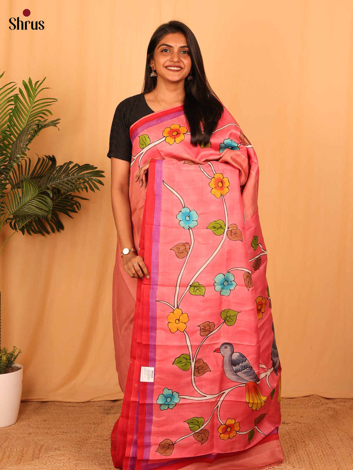 Peachish Pink - Murshidabad Silk Saree