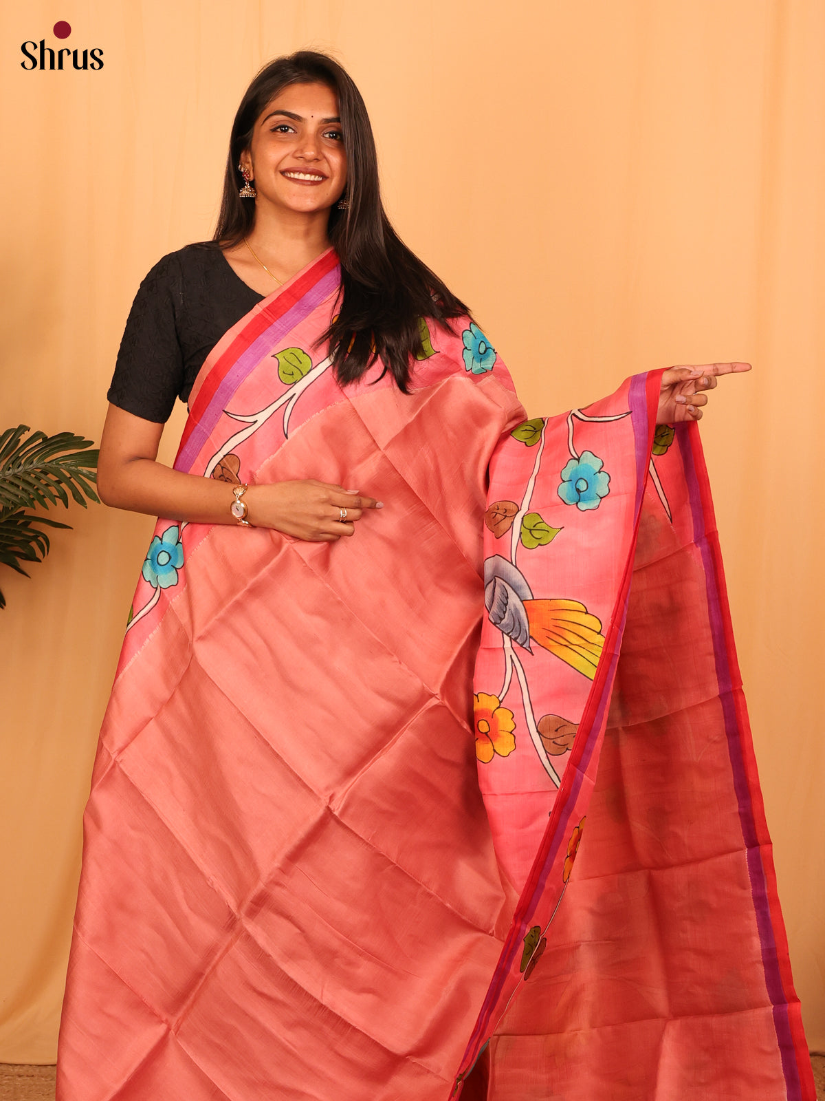 Peachish Pink - Murshidabad Silk Saree