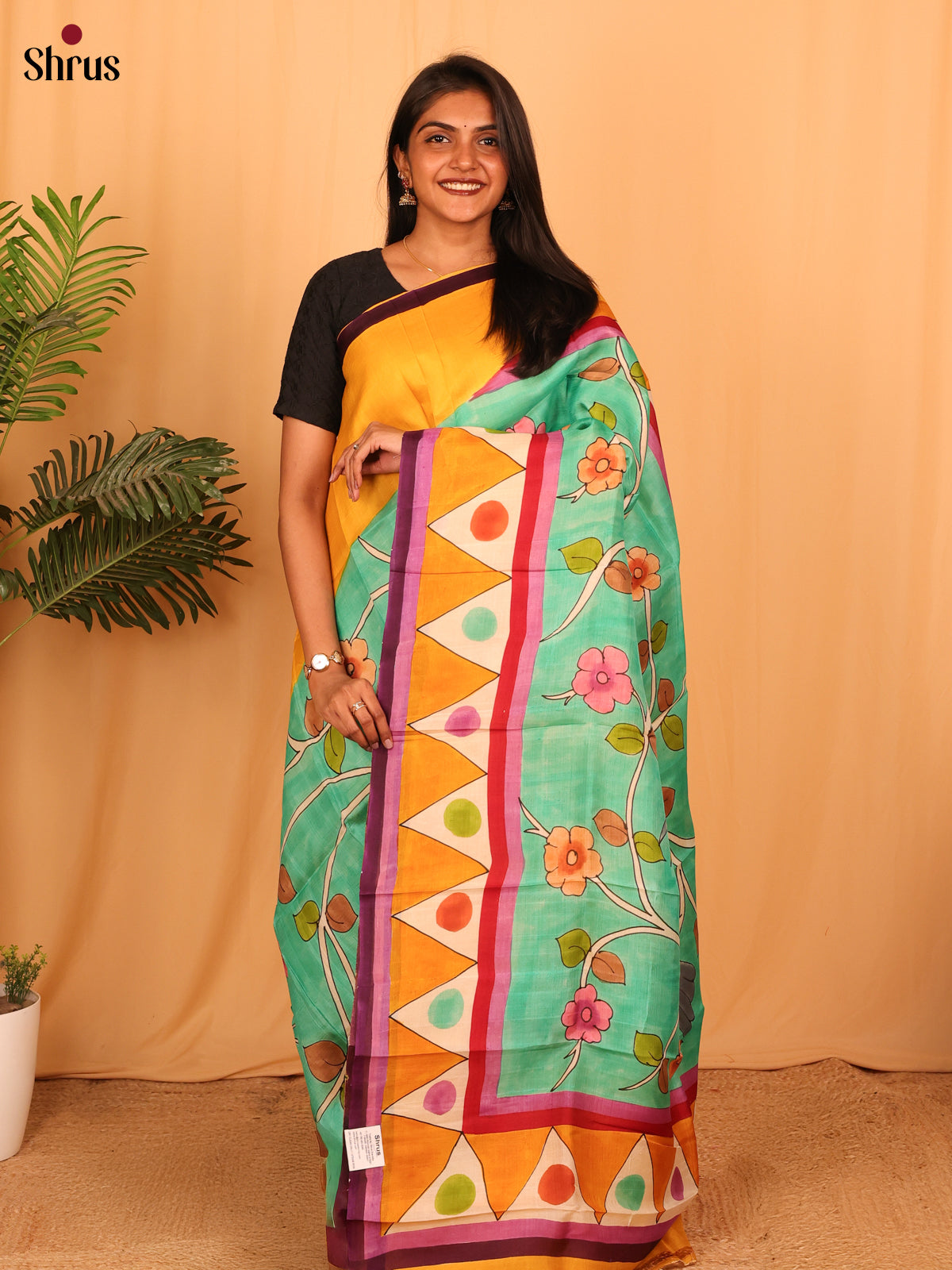 Green & Mustard- Murshidabad Silk Saree