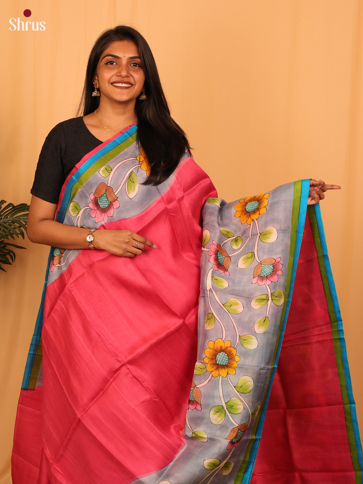 Pink & Grey - Murshidabad Silk Saree