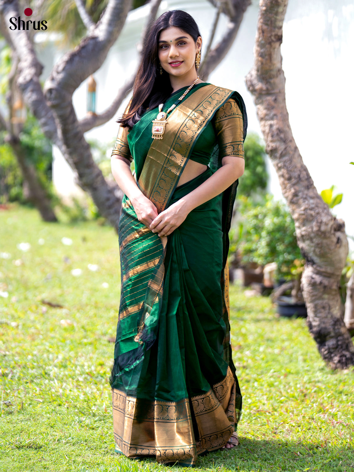Green(Single Tone) - Mangalagiri silkcotton Saree - Shop on Shrus.com