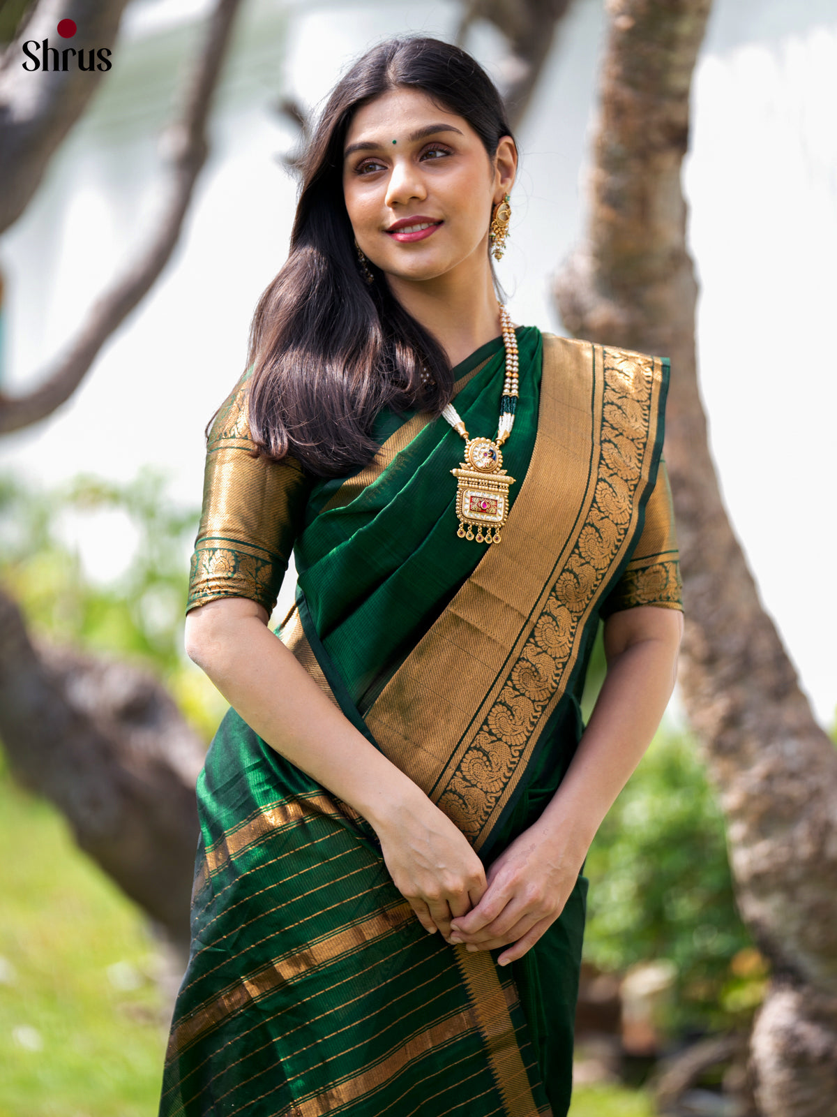 Green(Single Tone) - Mangalagiri silkcotton Saree - Shop on Shrus.com