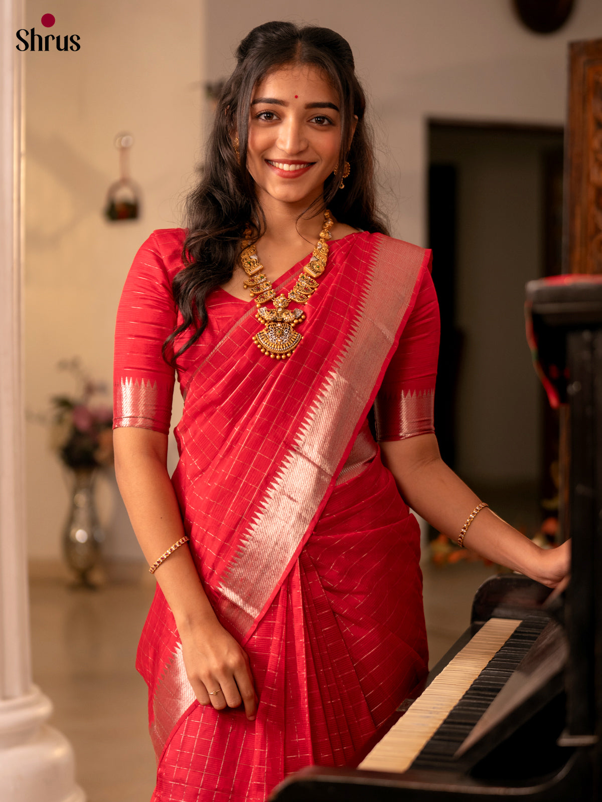 Red(single Tone) - Mangalagiri silkcotton Saree