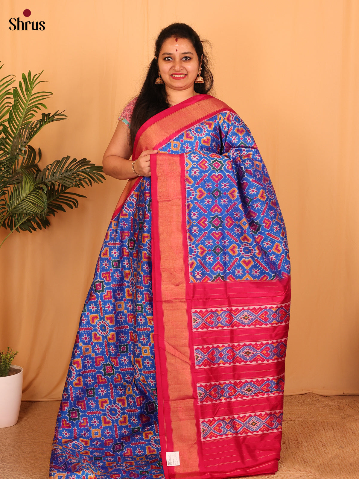 Blue & Red - Ikkat Silk Saree