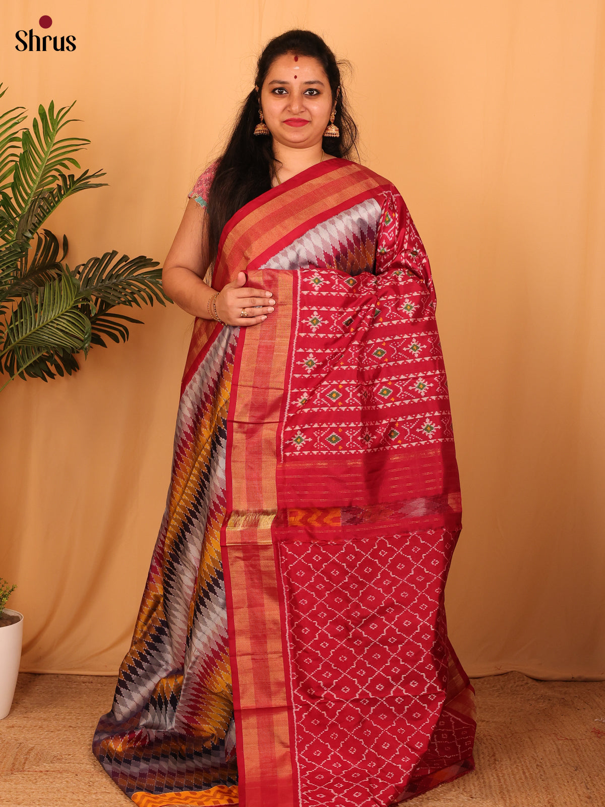 Multicolor & Maroon - Ikkat Silk Saree