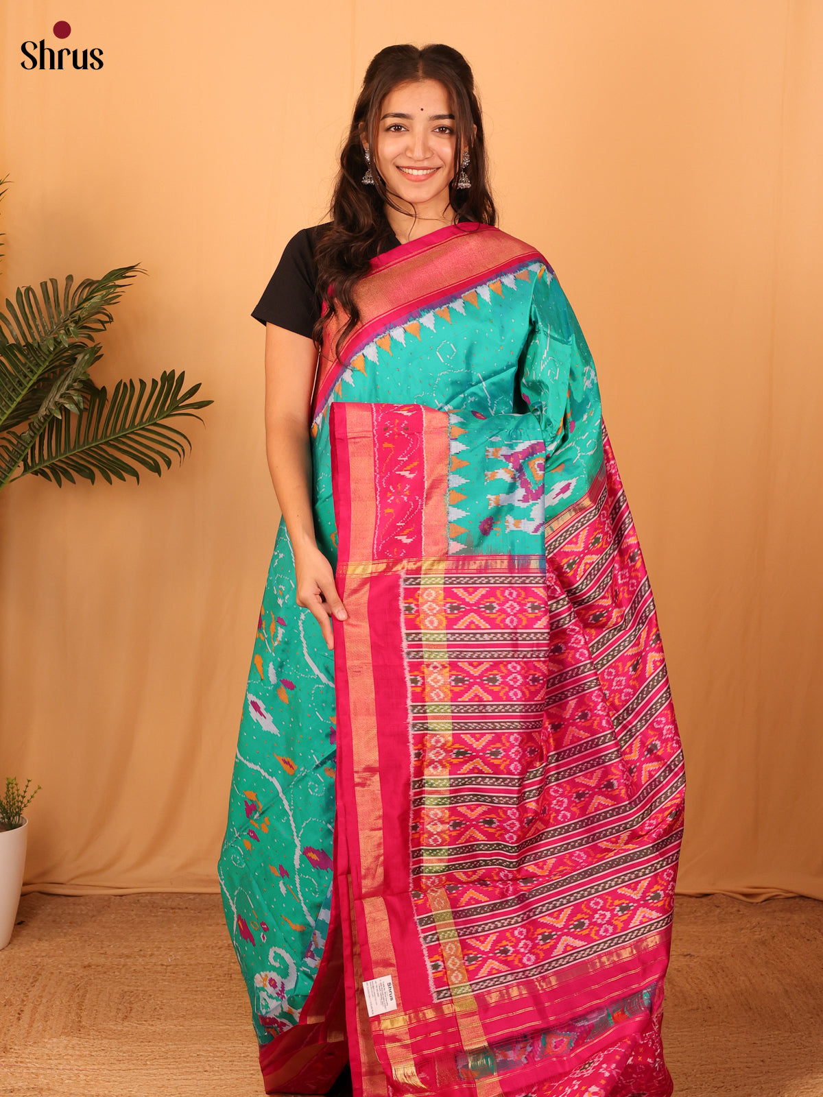 Green & Maroon - Ikkat Silk Saree