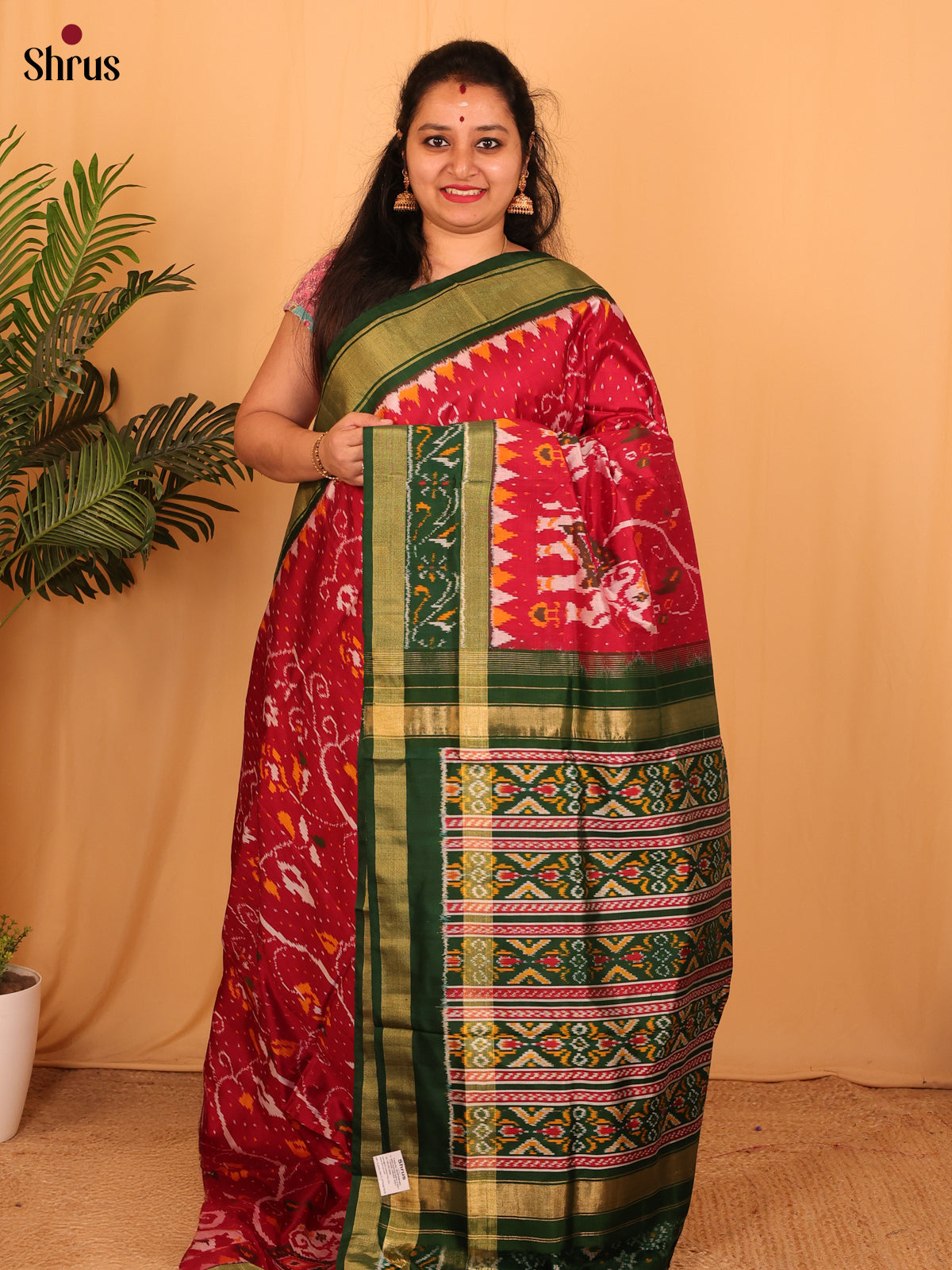 Maroon & Green- Ikkat Silk Saree