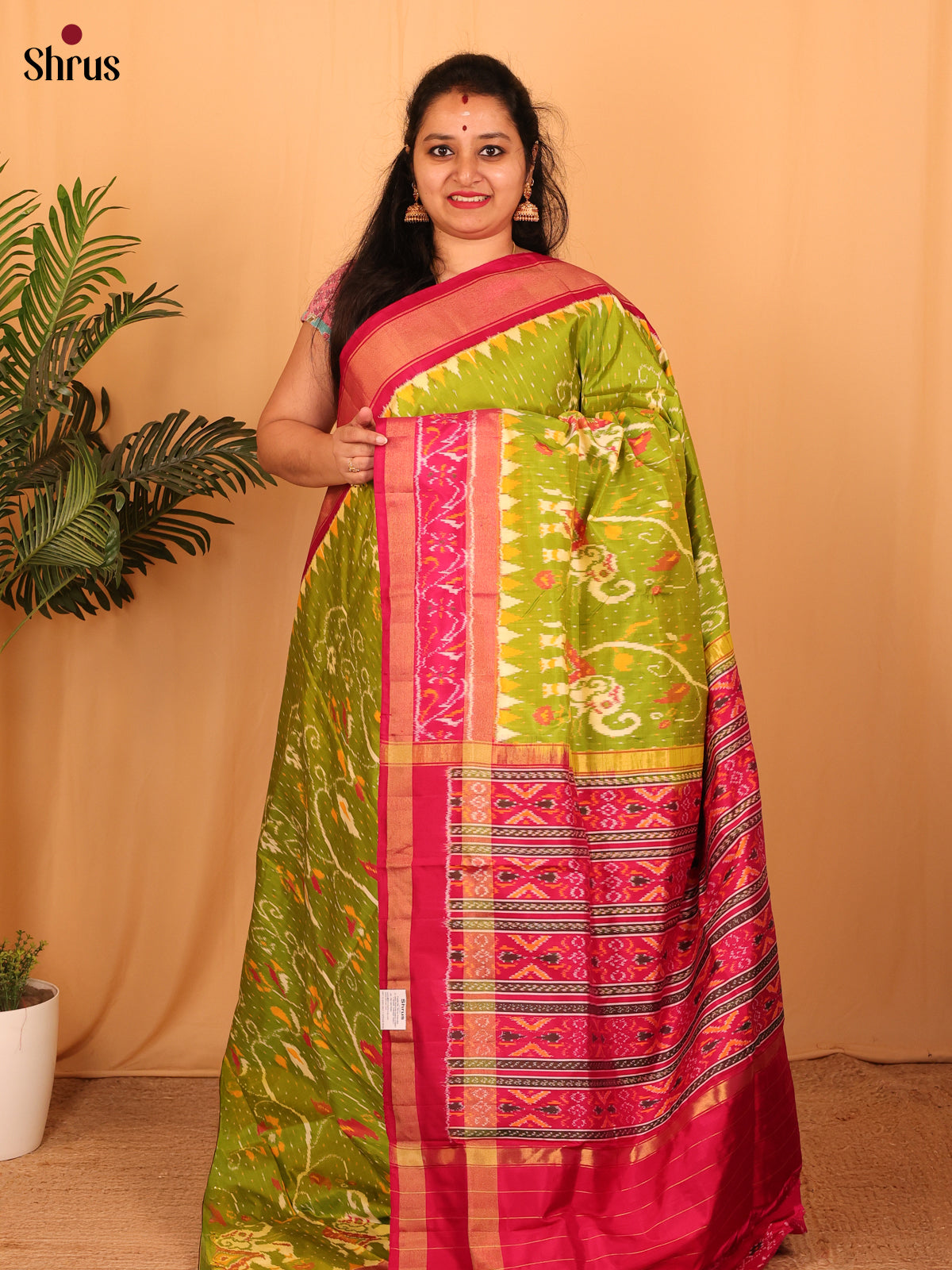 Green & Maroon - Ikkat Silk Saree