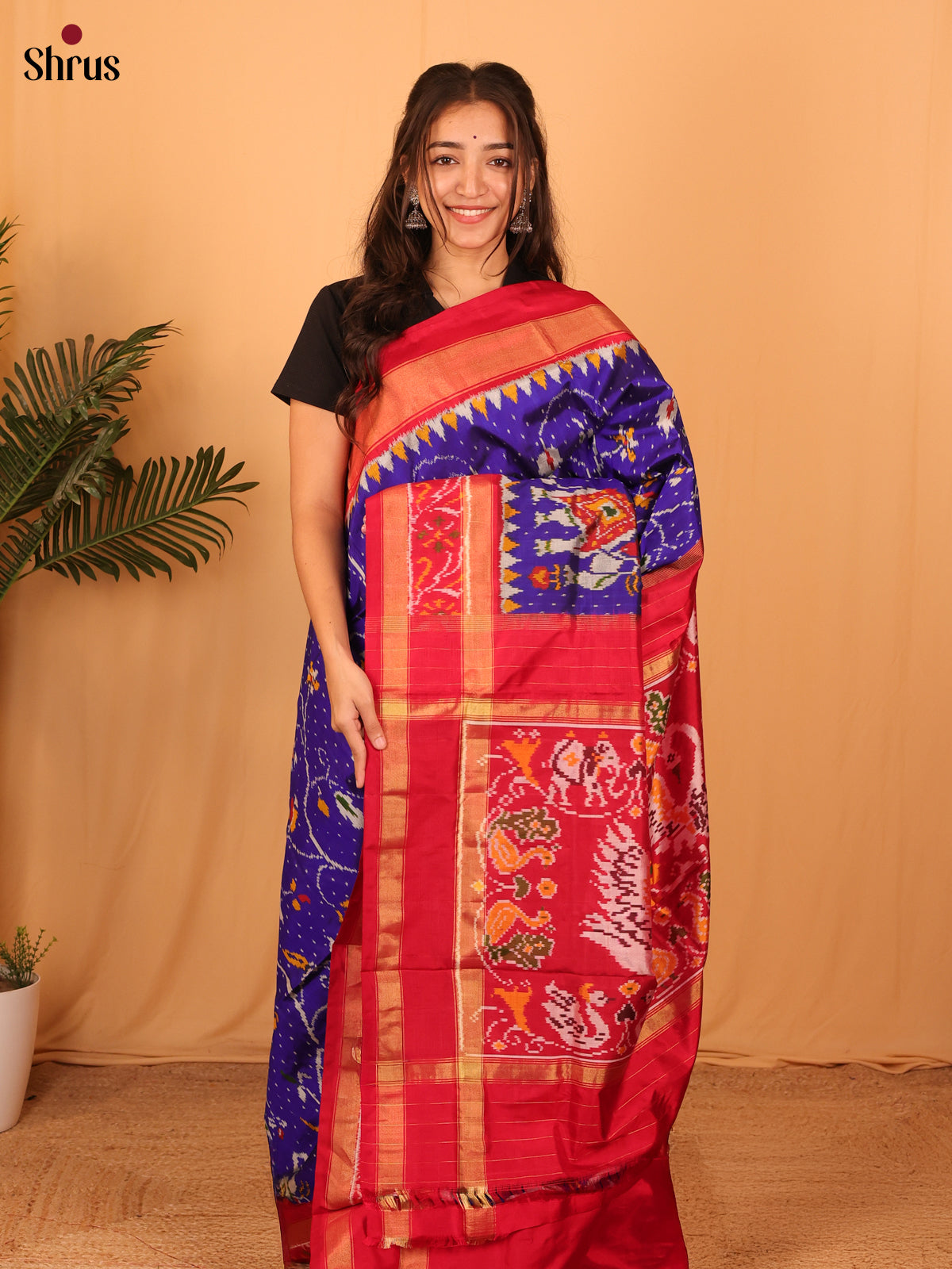 Violet & Red - Ikkat Silk Saree