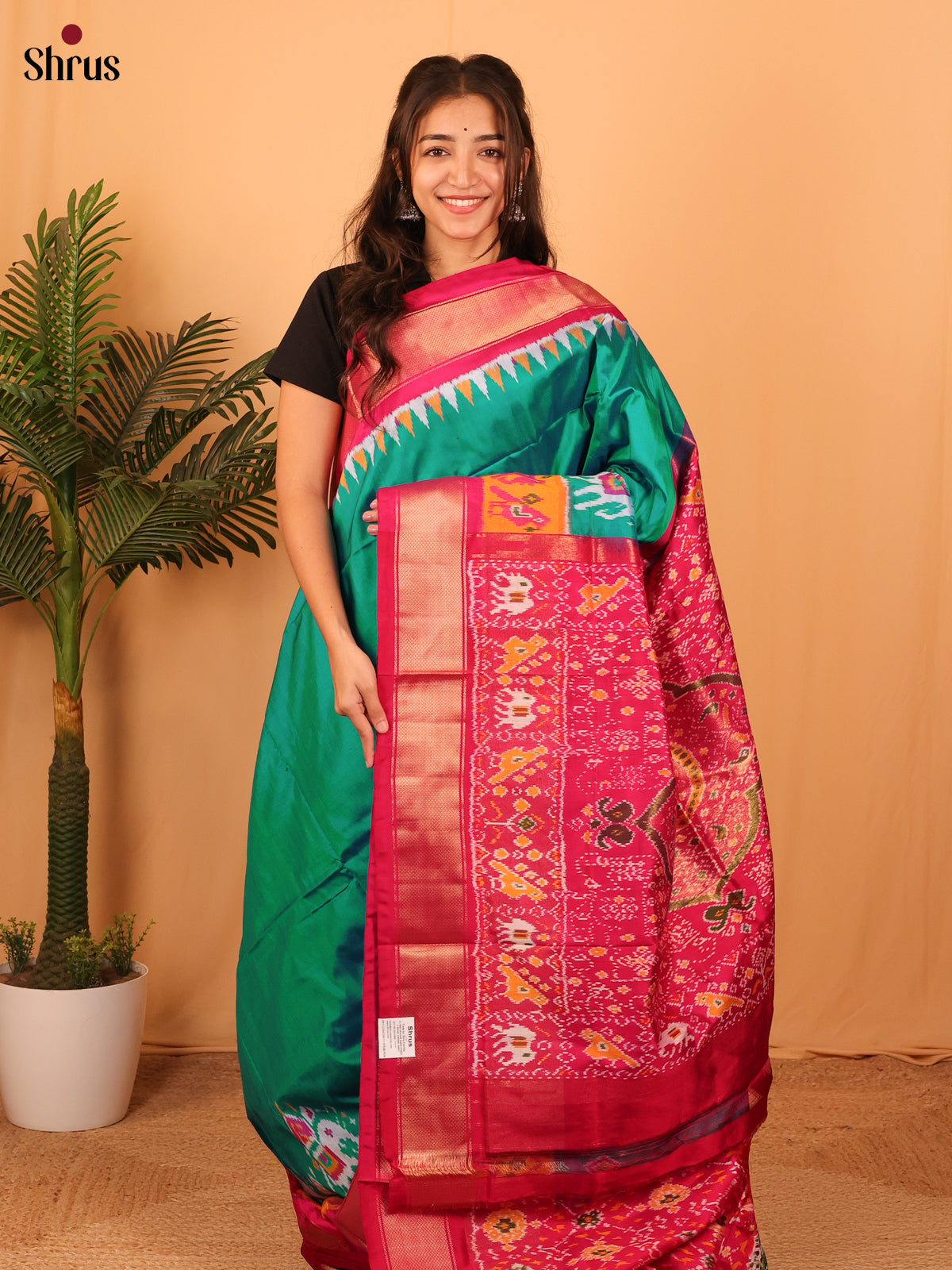 Green & Red - Ikkat Silk Saree