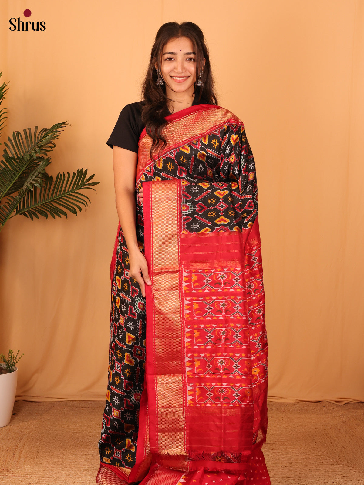 Black & Red - Ikkat Silk Saree