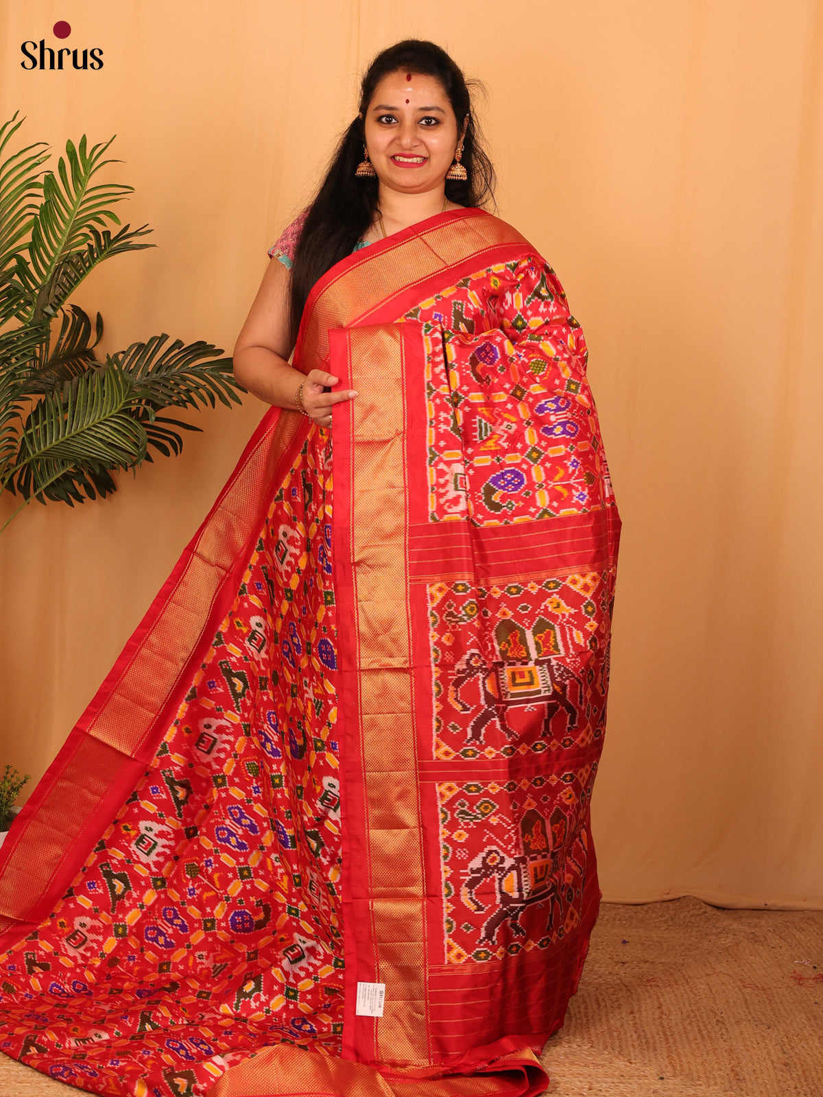 Red(Single Tone)- Ikkat Silk Saree - Shop on Shrus.com