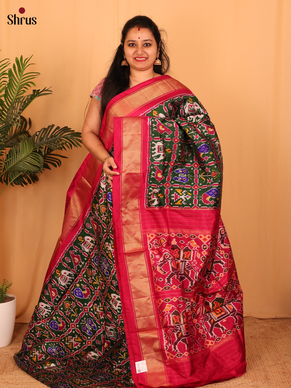 Green & Maroon  - Ikkat Silk Saree