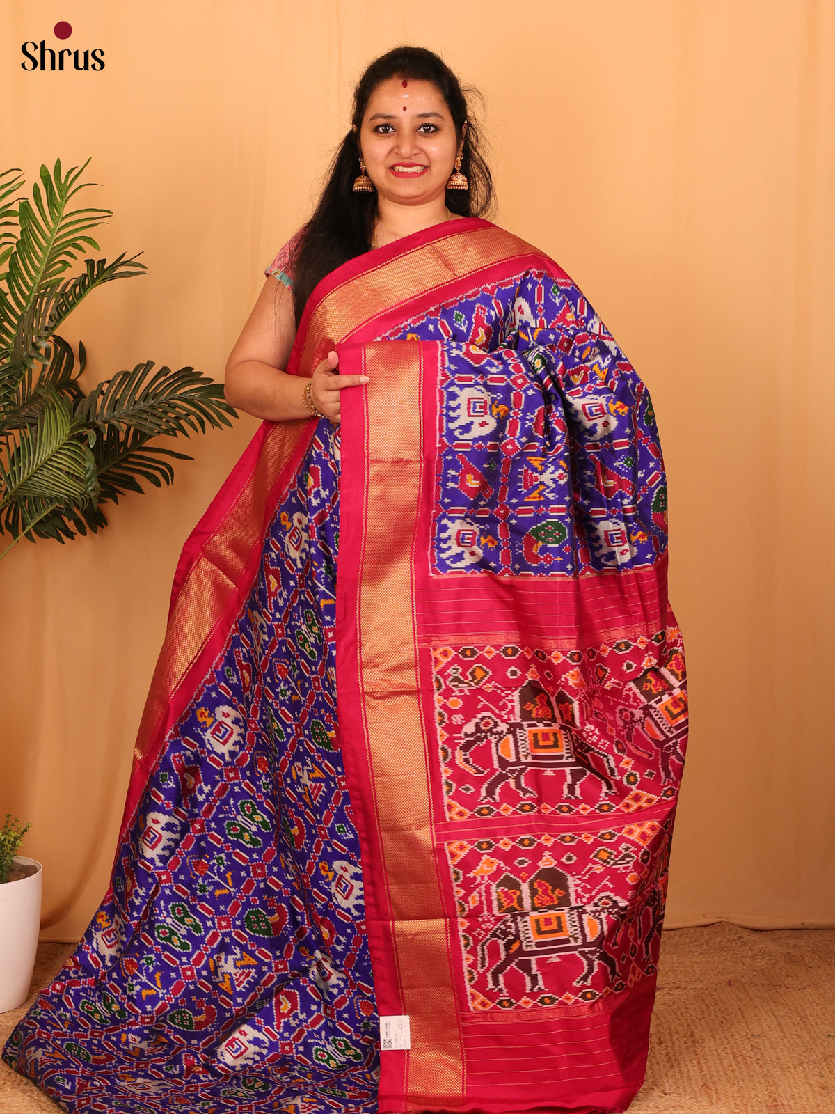 Purple & Maroon   - Ikkat Silk Saree