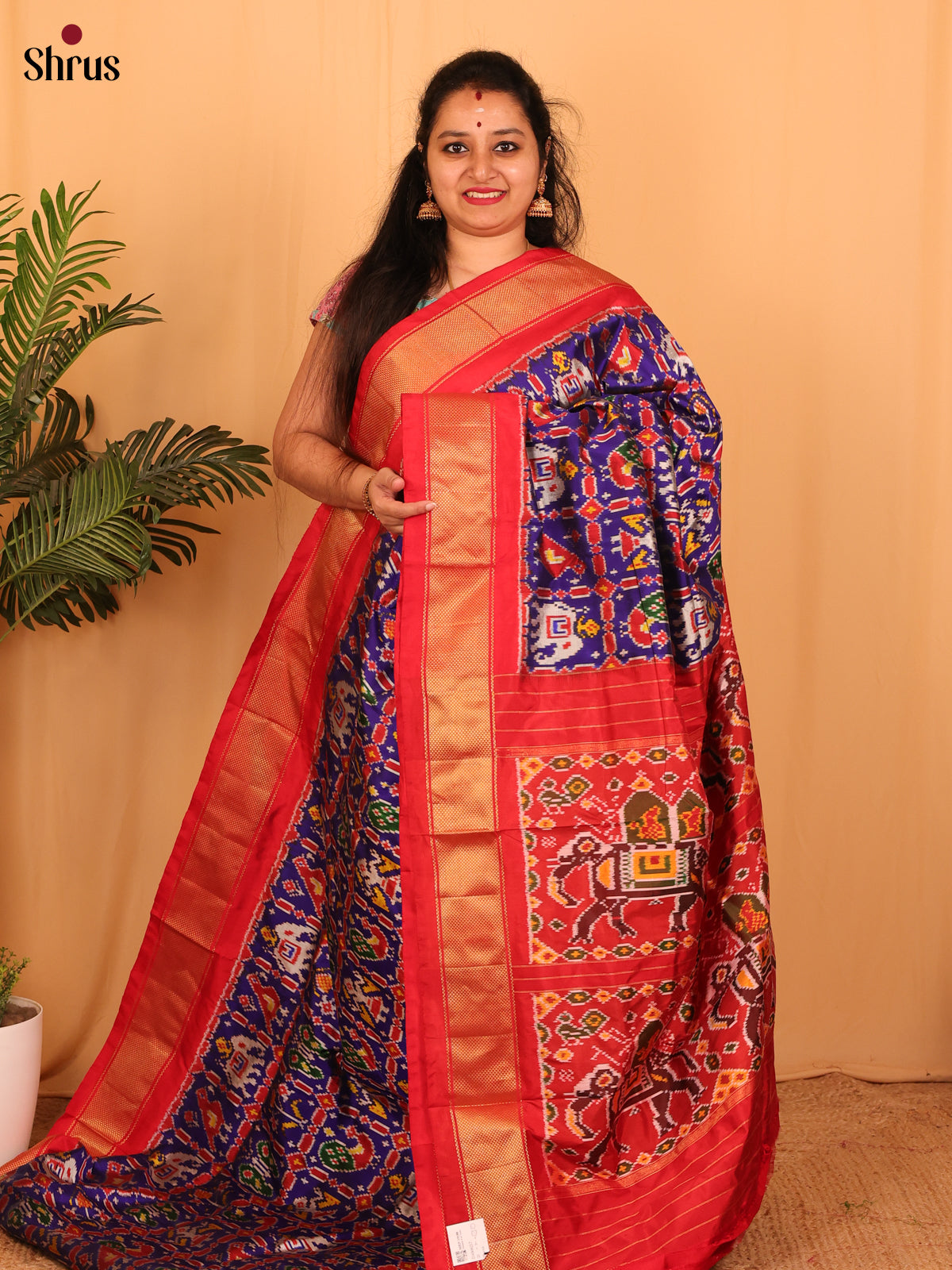 Violet & Red- Ikkat Silk Saree