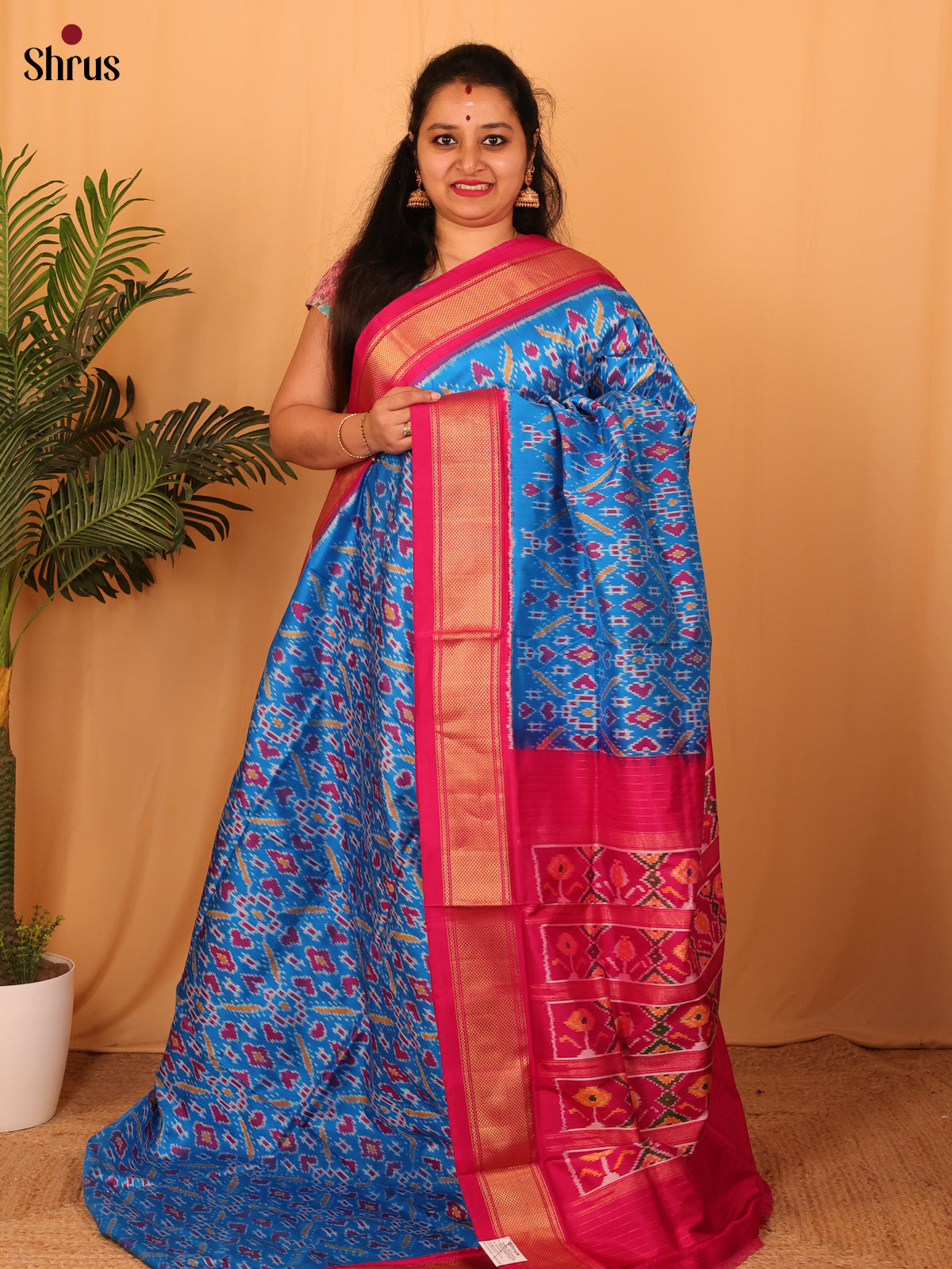 Blue & Maroon- Ikkat Silk Saree