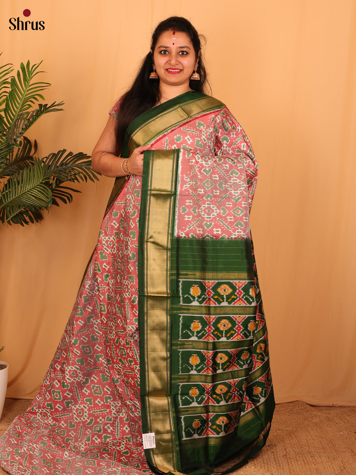 Onion Pink & Green - Ikkat Silk Saree