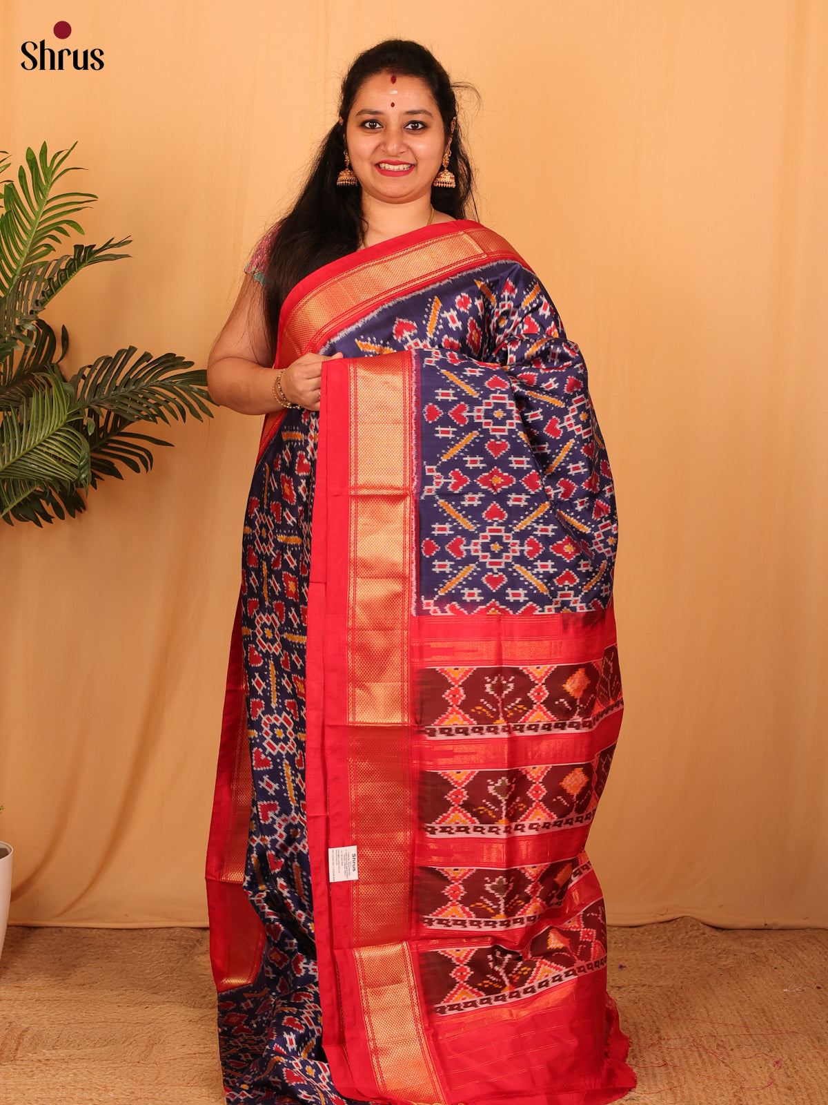 Violet & Red  - Ikkat Silk Saree