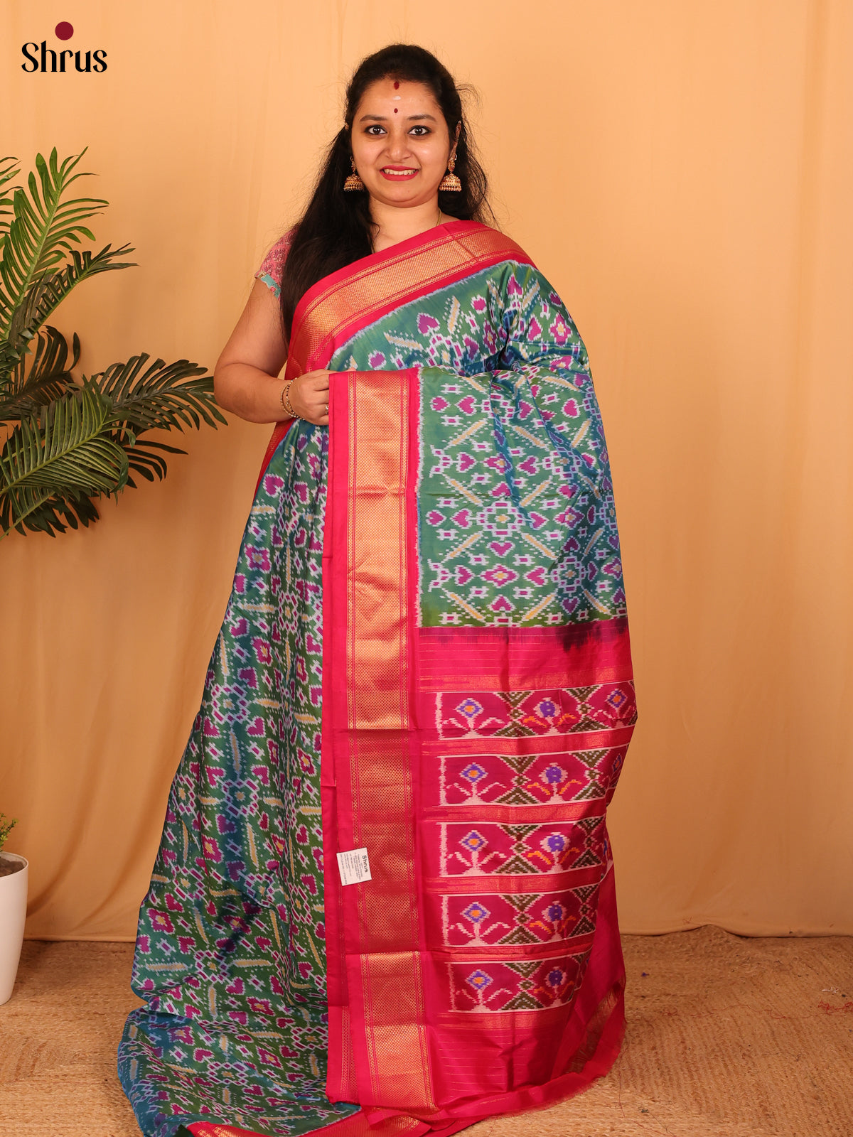 Green & Red - Ikkat Silk Saree