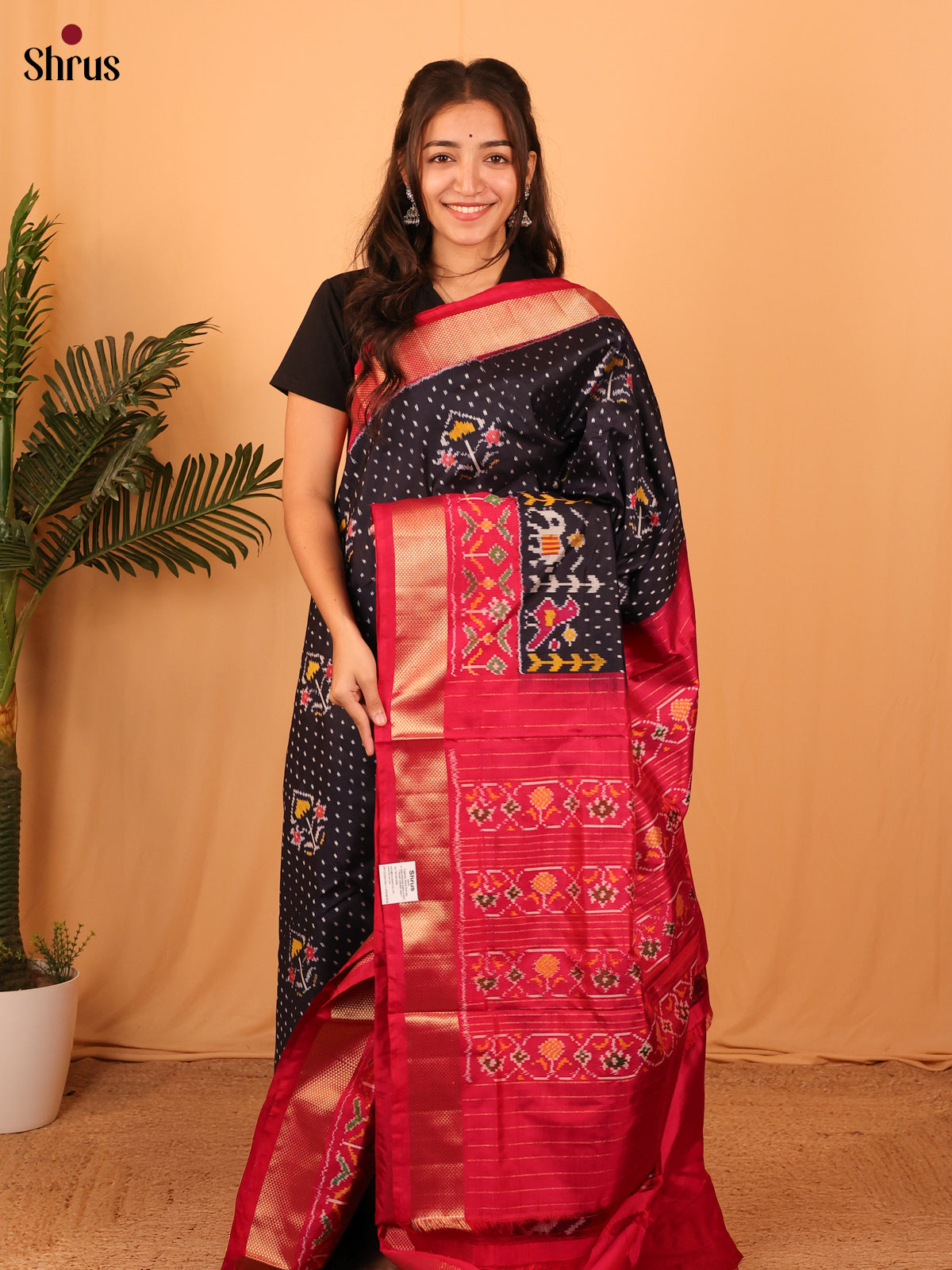 Black & Maroon - Ikkat Silk Saree