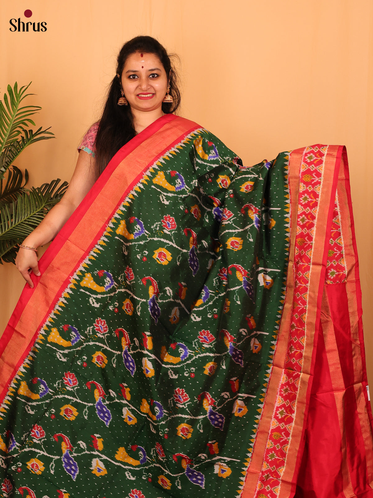 Green & Red - Ikkat Silk Saree