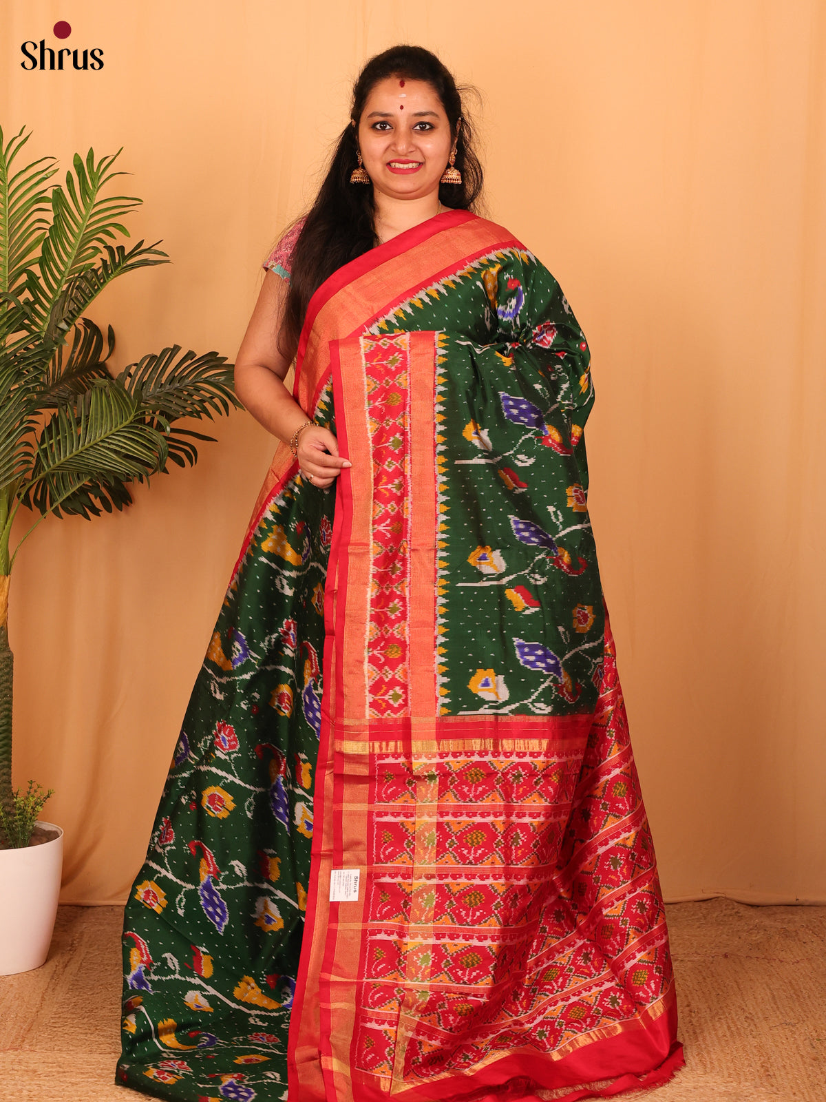 Green & Red - Ikkat Silk Saree