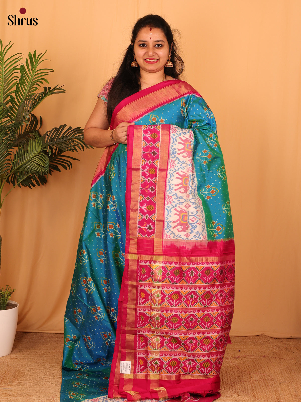 Green & Maroon  - Ikkat Silk Saree