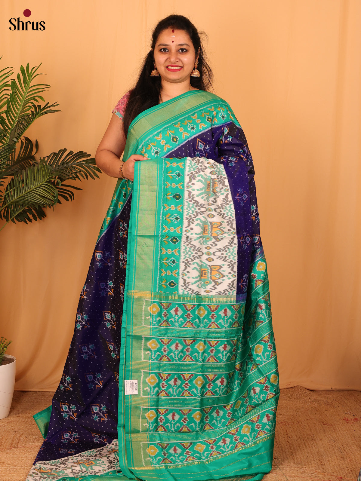 Violet & Green - Ikkat Silk Saree