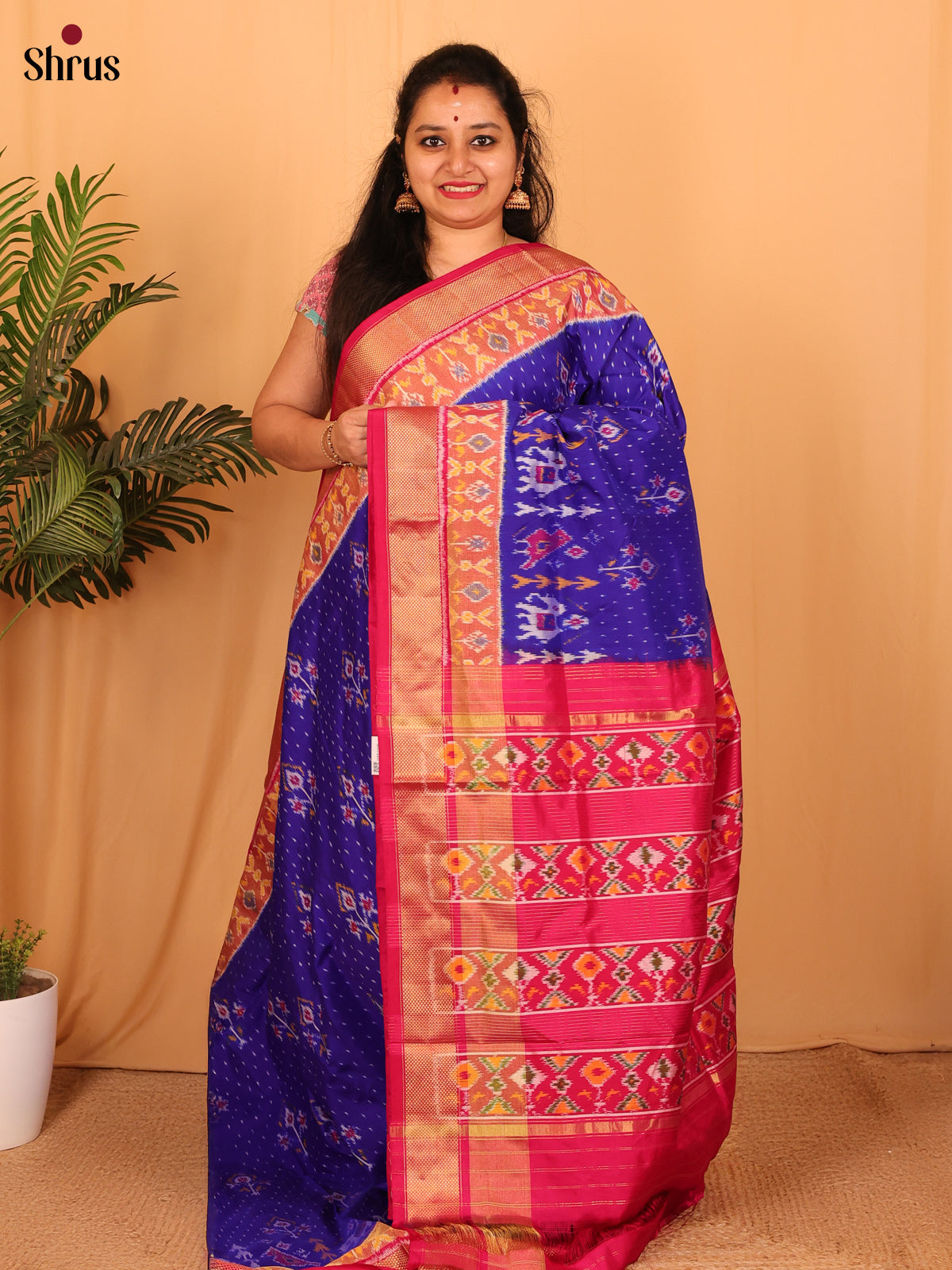 Blue & Maroon - Ikkat Silk Saree