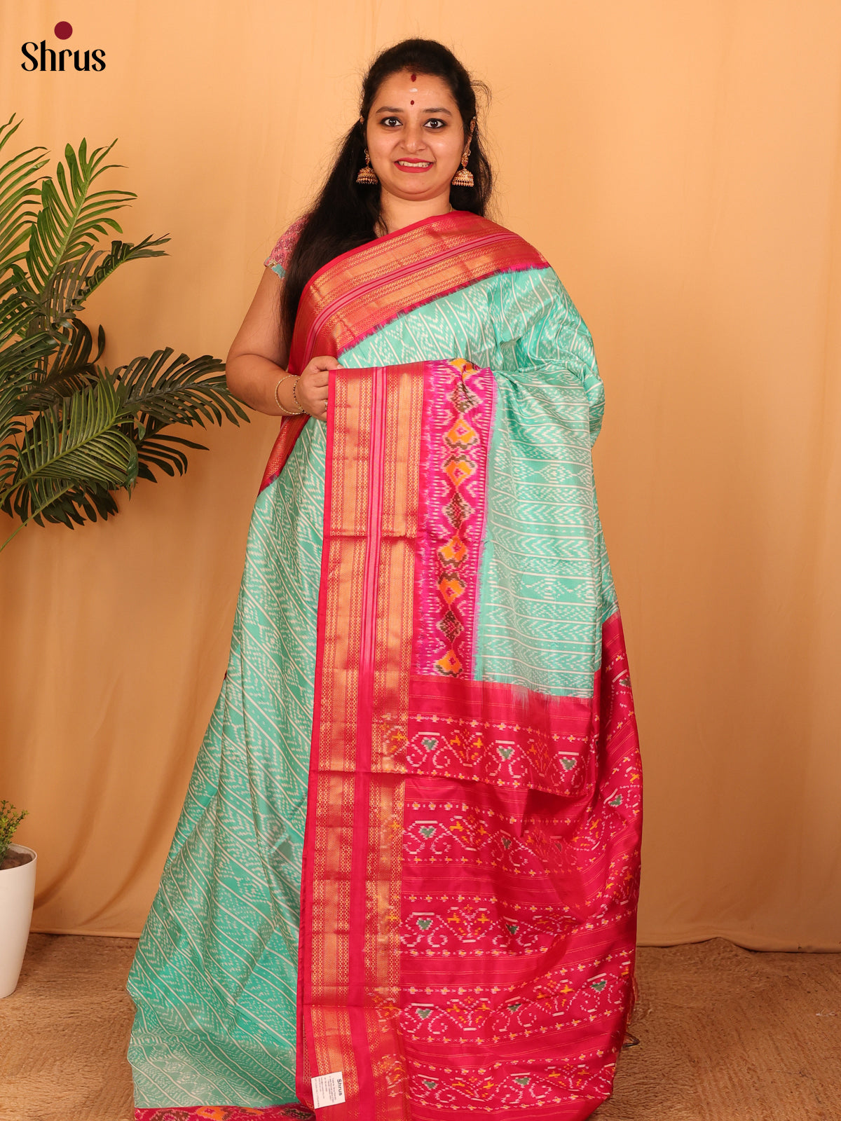 Teal & Pink - Ikkat Silk Saree