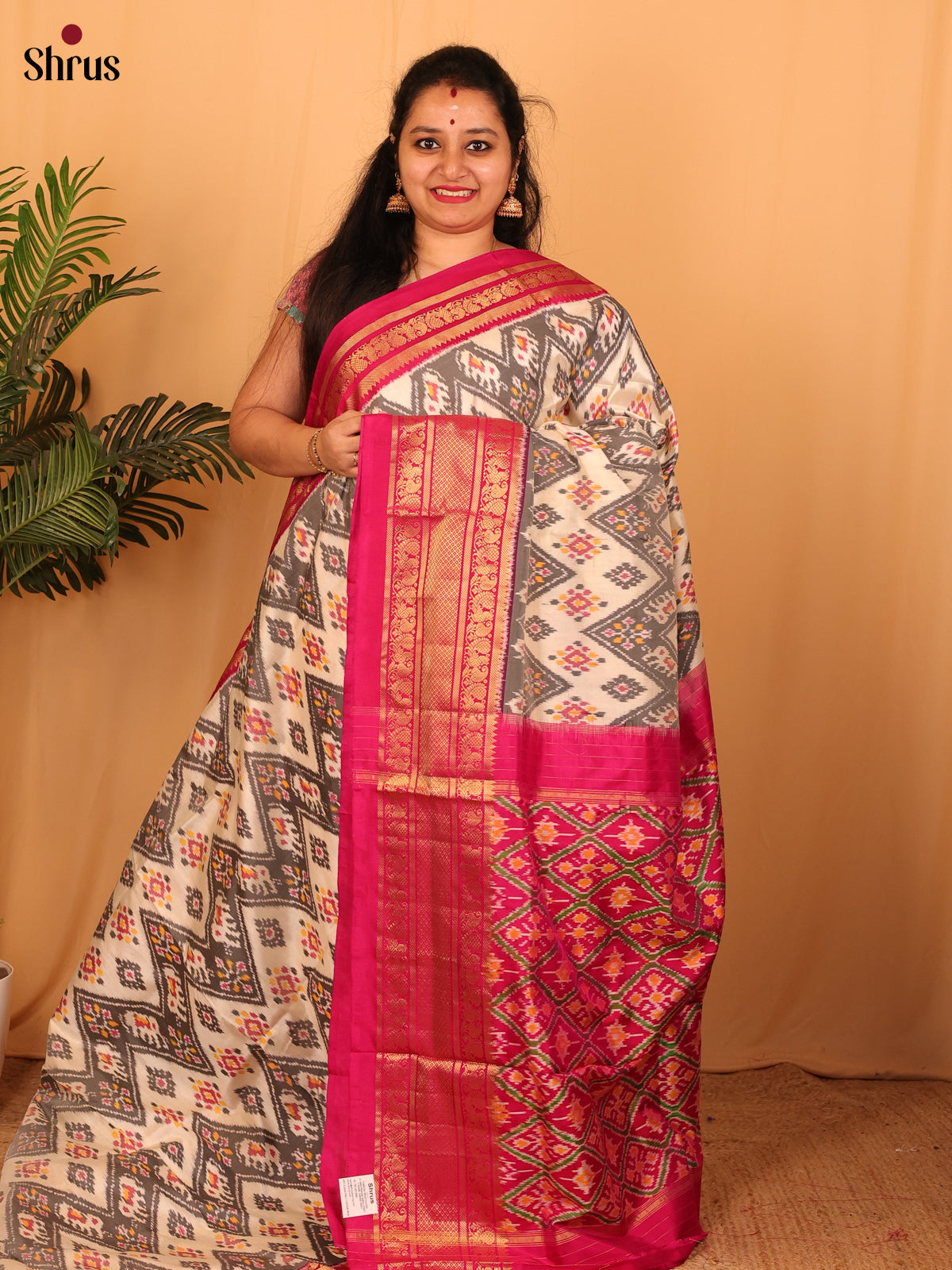 Grey & Pink - Ikkat Silk Saree