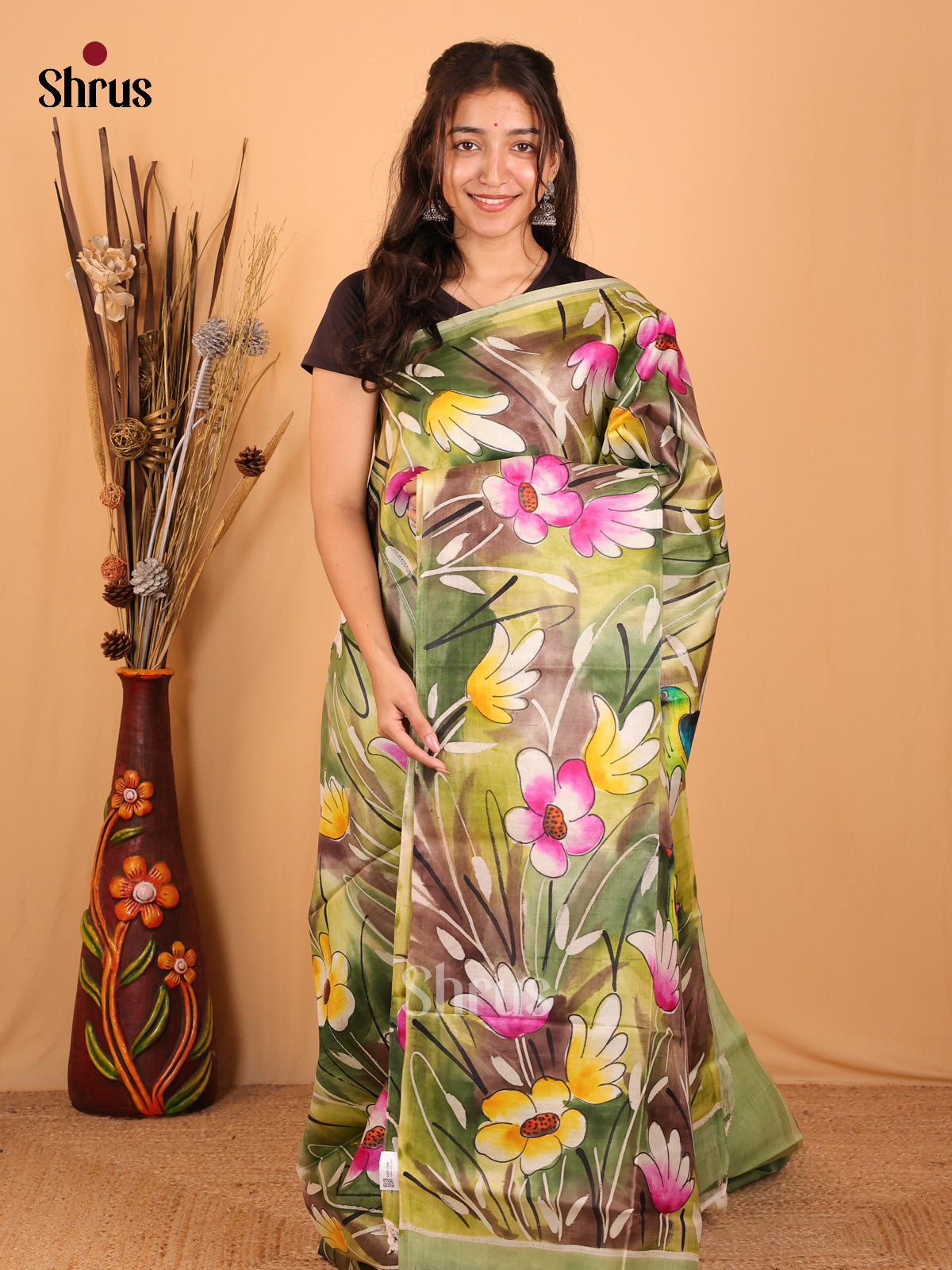 Green - Murshidabad Tussar Silk Saree - Shop on Shrus.com