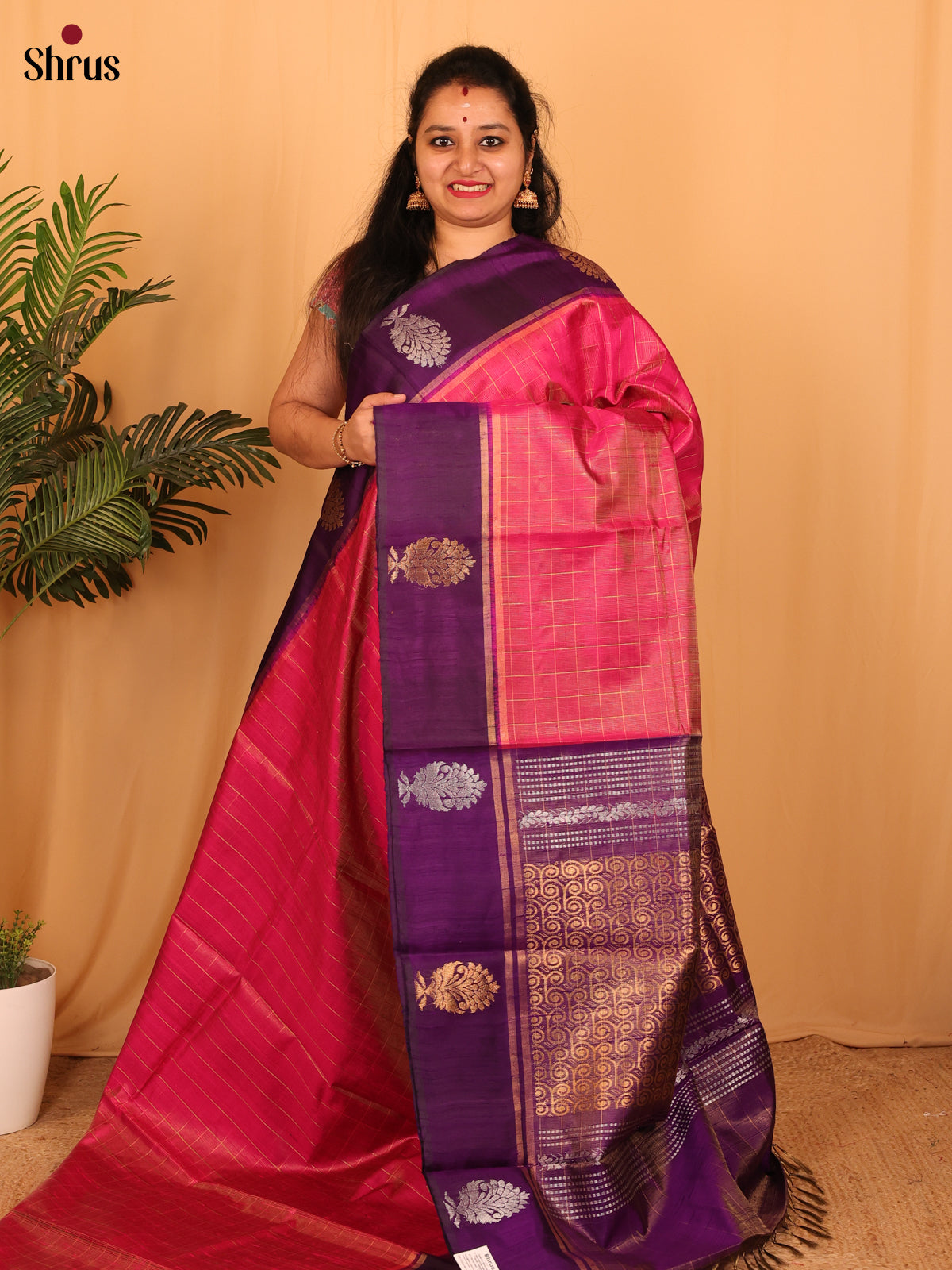 Pink & Violet - Raw Silk Saree - Shop on Shrus.com