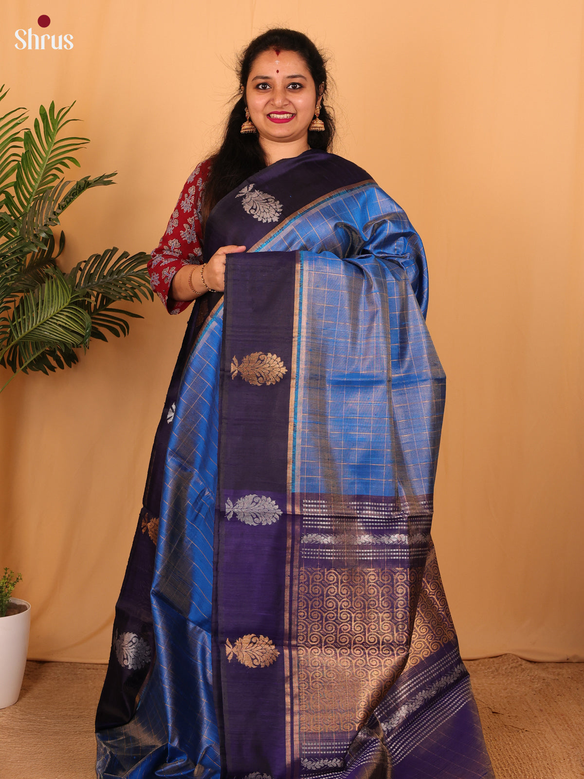 Blue & Violet - Raw Silk Saree