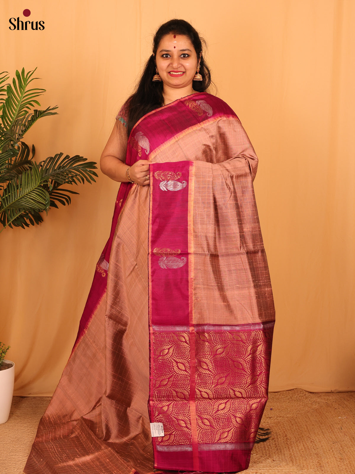 Brown & Majenta - Raw Silk Saree